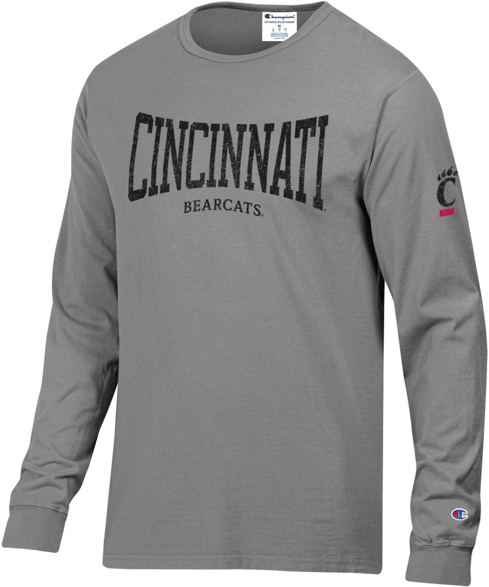 Champion Men's Cincinnati Bearcats Concrete Grey Back Hit Long Sleeve T-Shirt