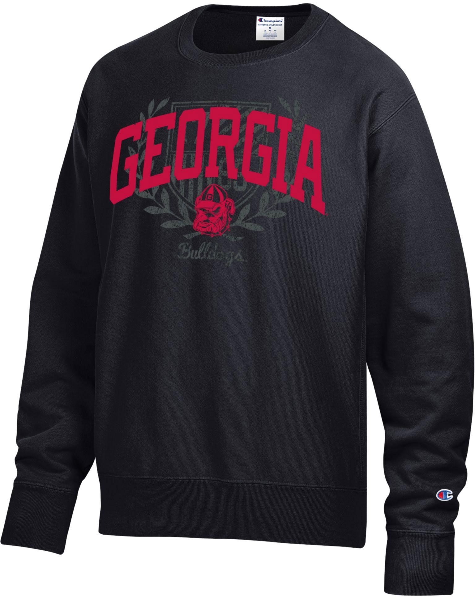 Champion Men's Georgia Bulldogs Black Garment Dyed Reverse Weave crew Pullover Crew Sweatshirt