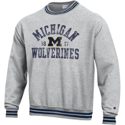 Champion Men's Michigan Wolverines Grey Reverse Weave Crew
