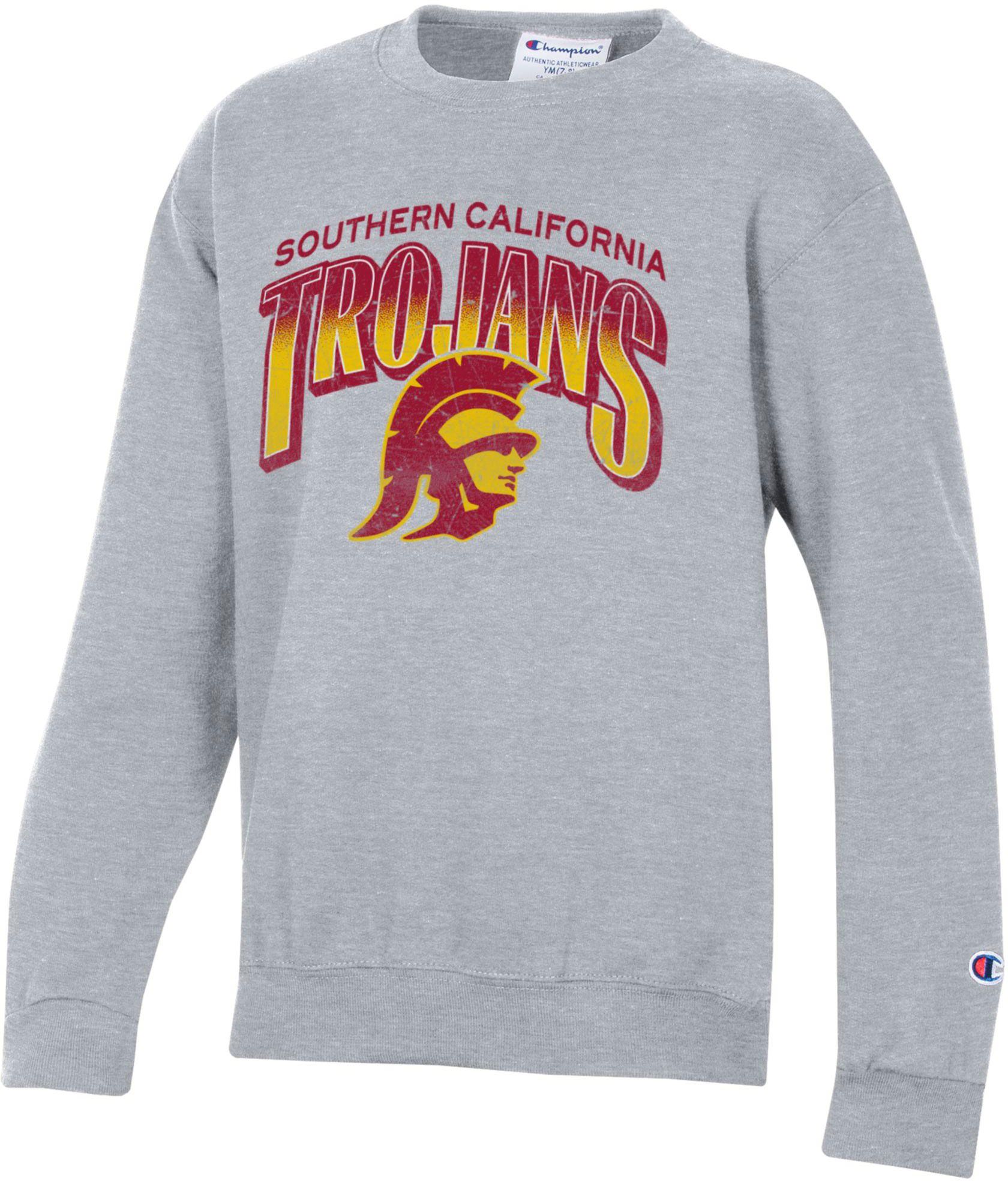 Champion Youth USC Trojans Heather Grey Powerblend Pullover Crew Sweatshirt