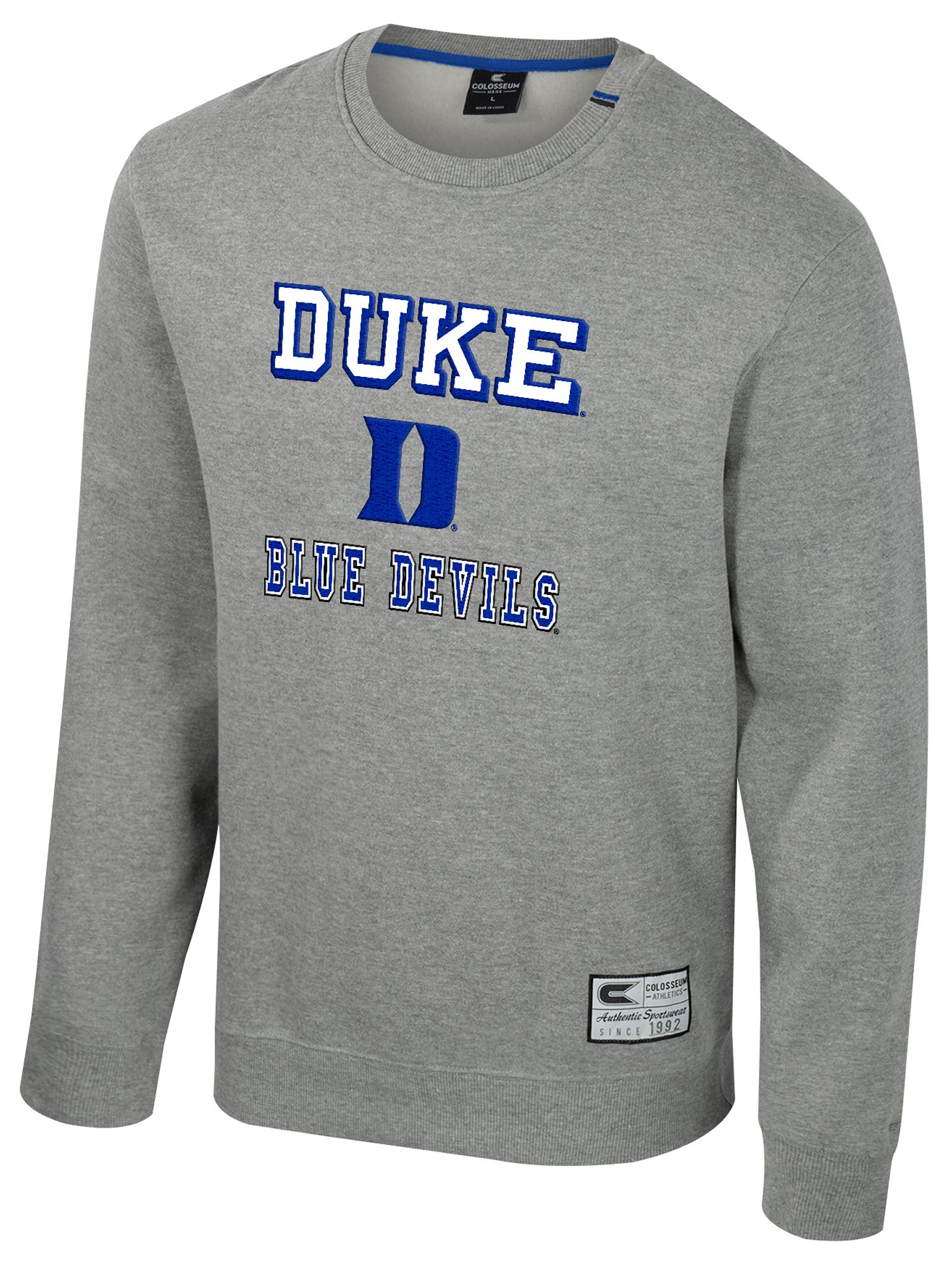 Colosseum Men's Duke Blue Devils Heather Grey Zion Fleece Crew Sweatshirt