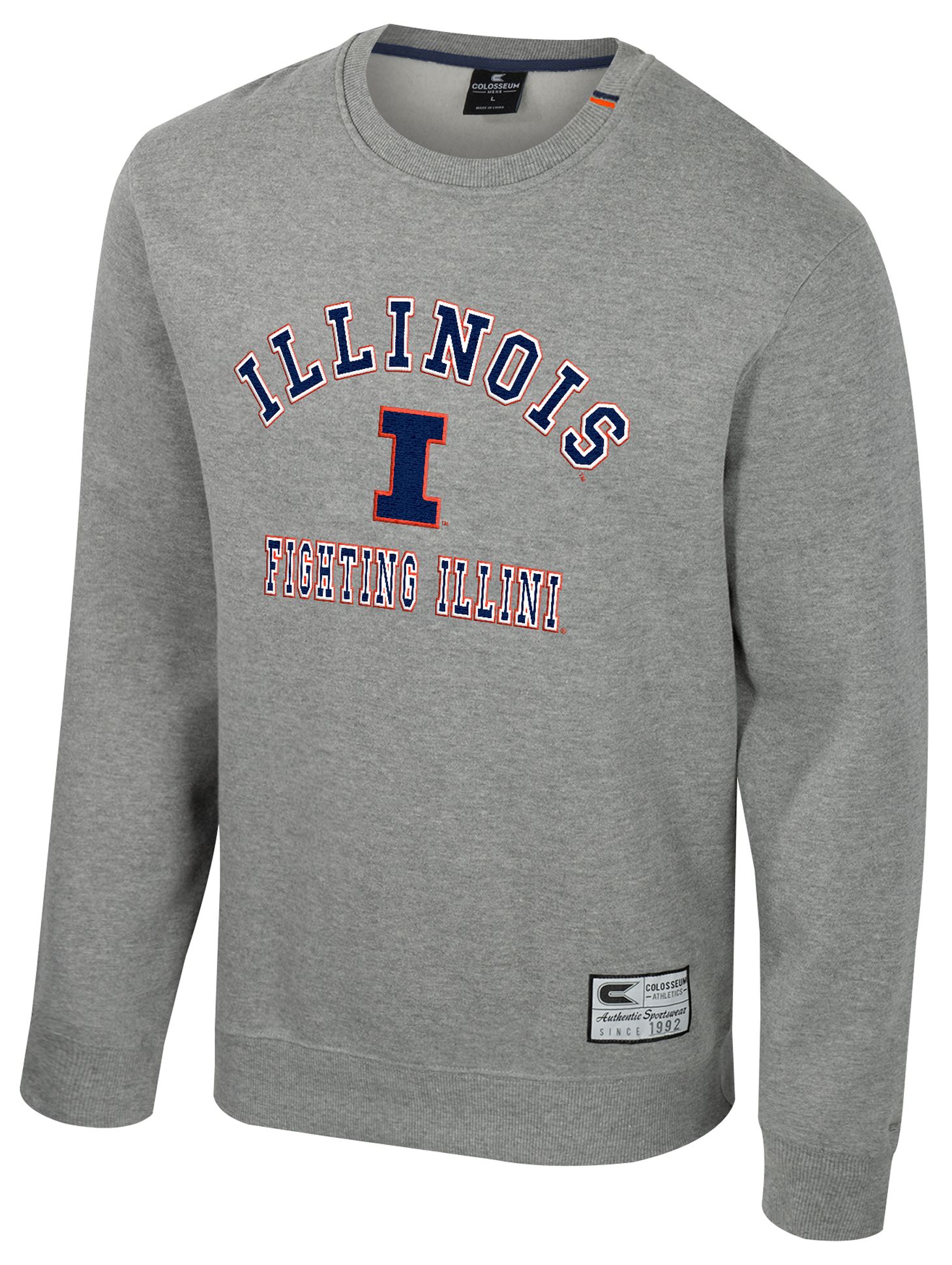 Colosseum Men's Illinois Fighting Illini Heather Grey Zion Fleece Crew Sweatshirt