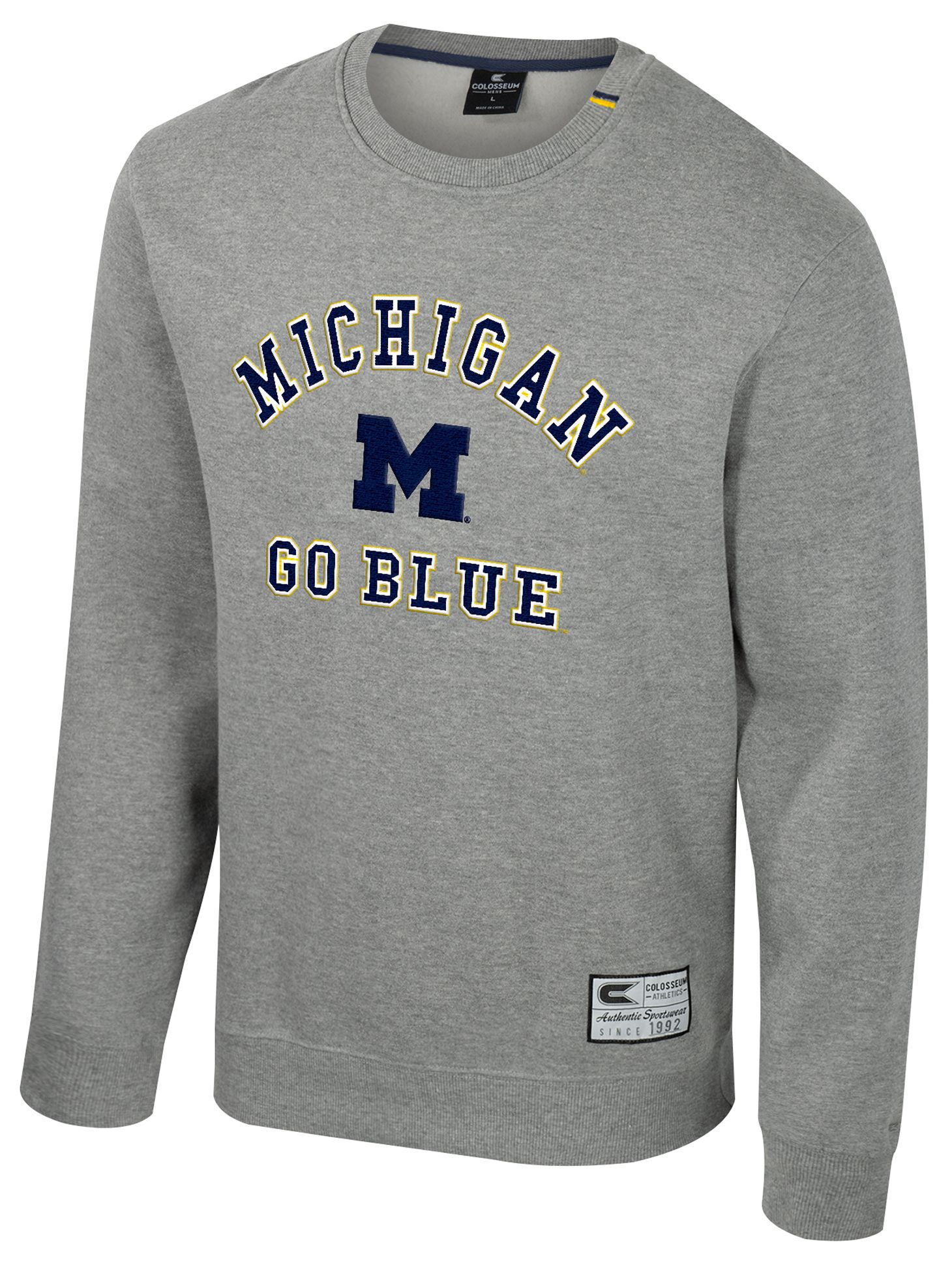 Colosseum Men's Michigan Wolverines Heather Grey Zion Fleece Crew Sweatshirt