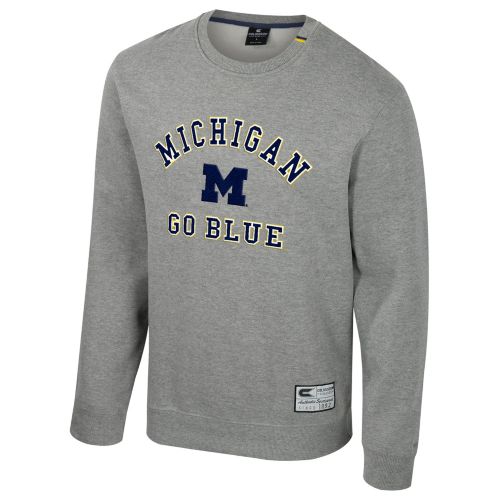 Champion Men's Michigan Wolverines Grey Reverse Weave Crew