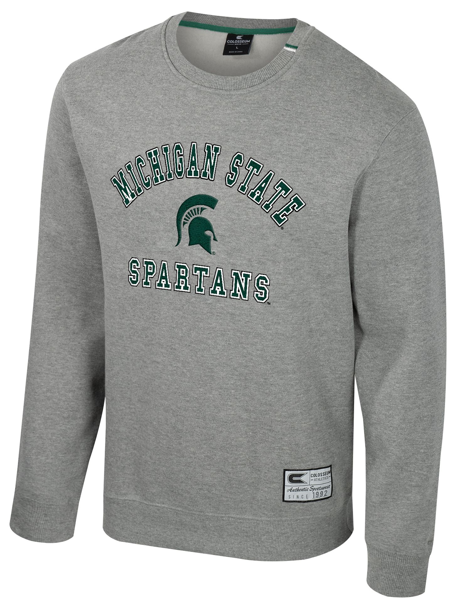 Colosseum Men's Michigan State Spartans Heather Grey Zion Fleece Crew Sweatshirt