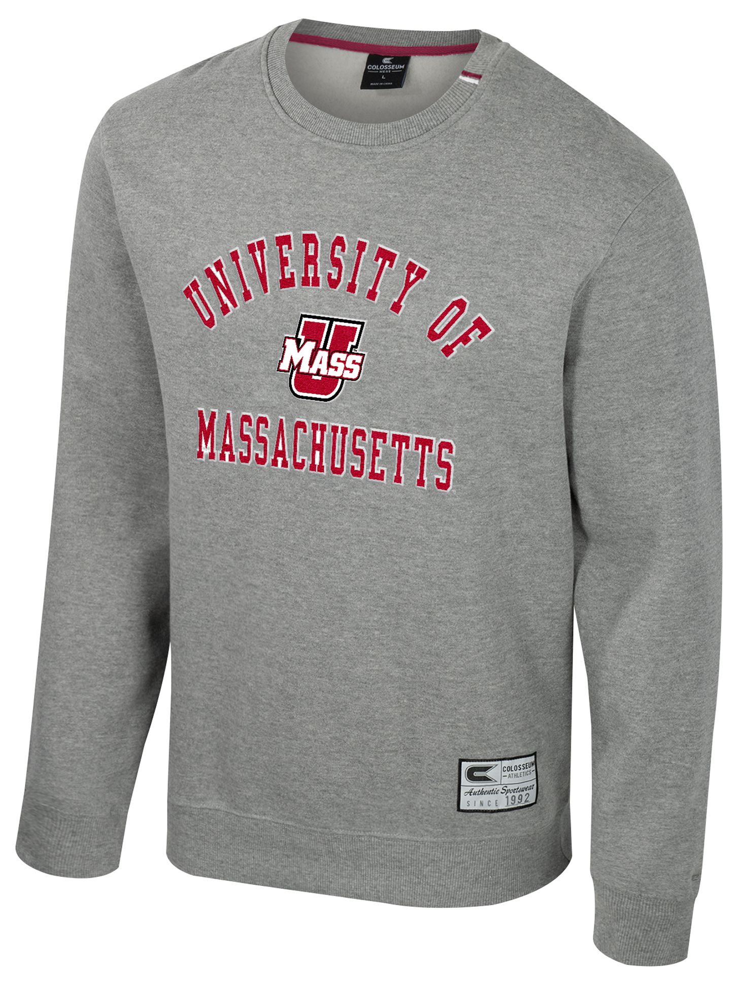 Colosseum Men's UMass Minutemen Heather Grey Zion Fleece Crew Sweatshirt