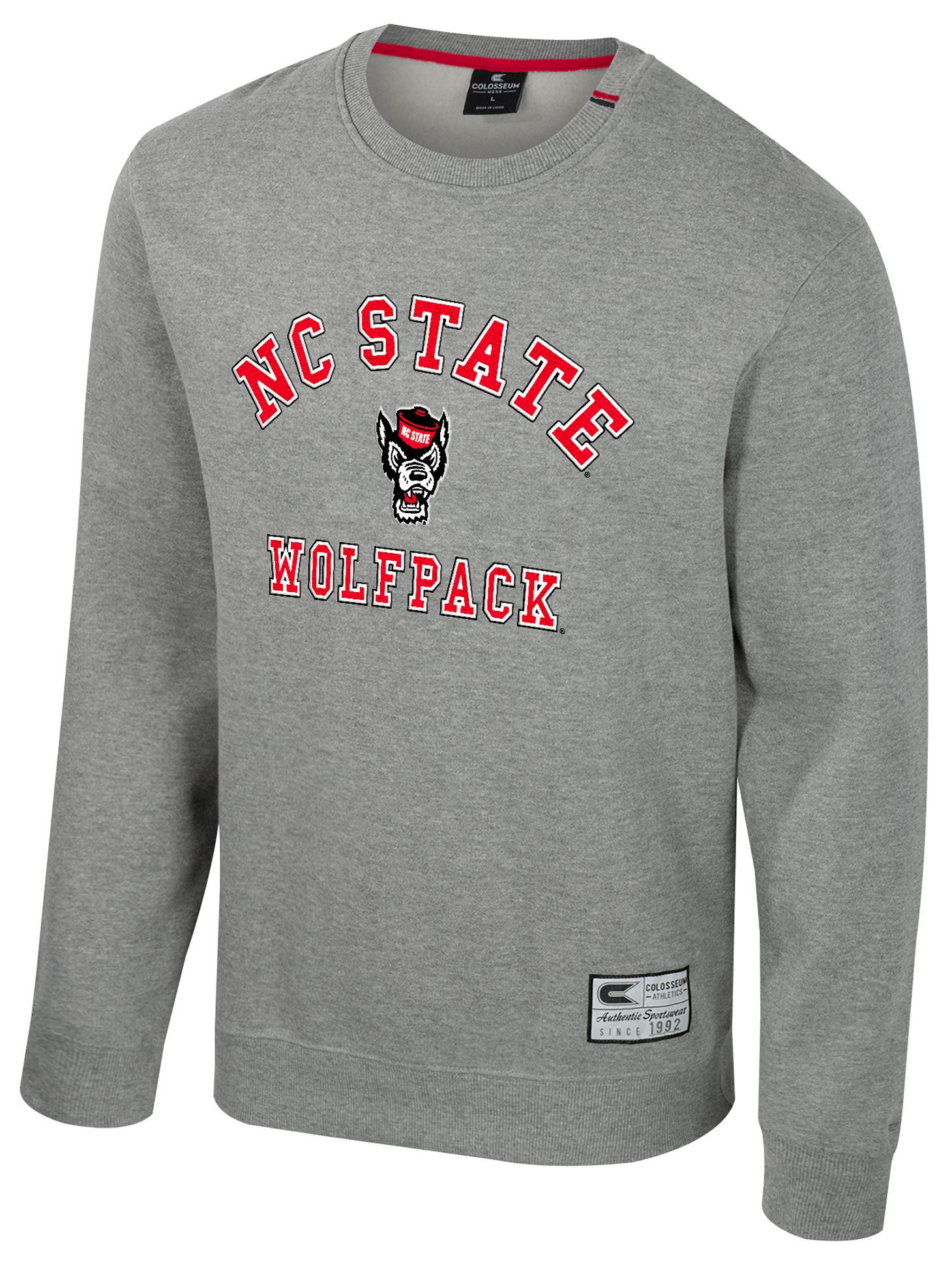 Colosseum Men's NC State Wolfpack Heather Grey Zion Fleece Crew Sweatshirt