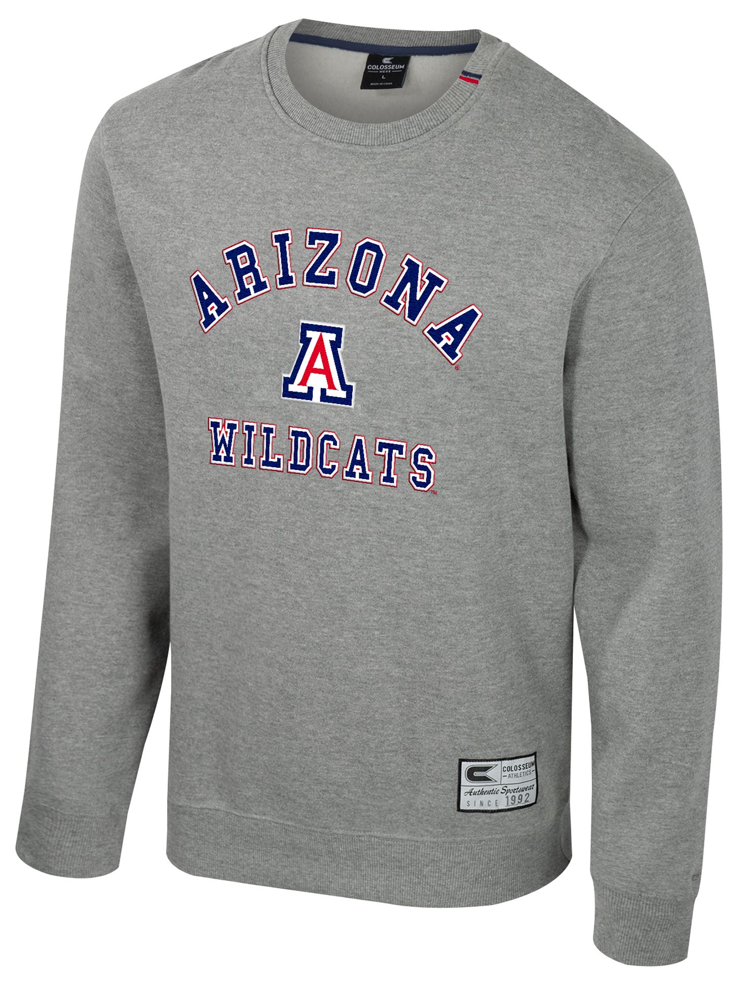 Colosseum Men's Arizona Wildcats Heather Grey Zion Fleece Crew Sweatshirt