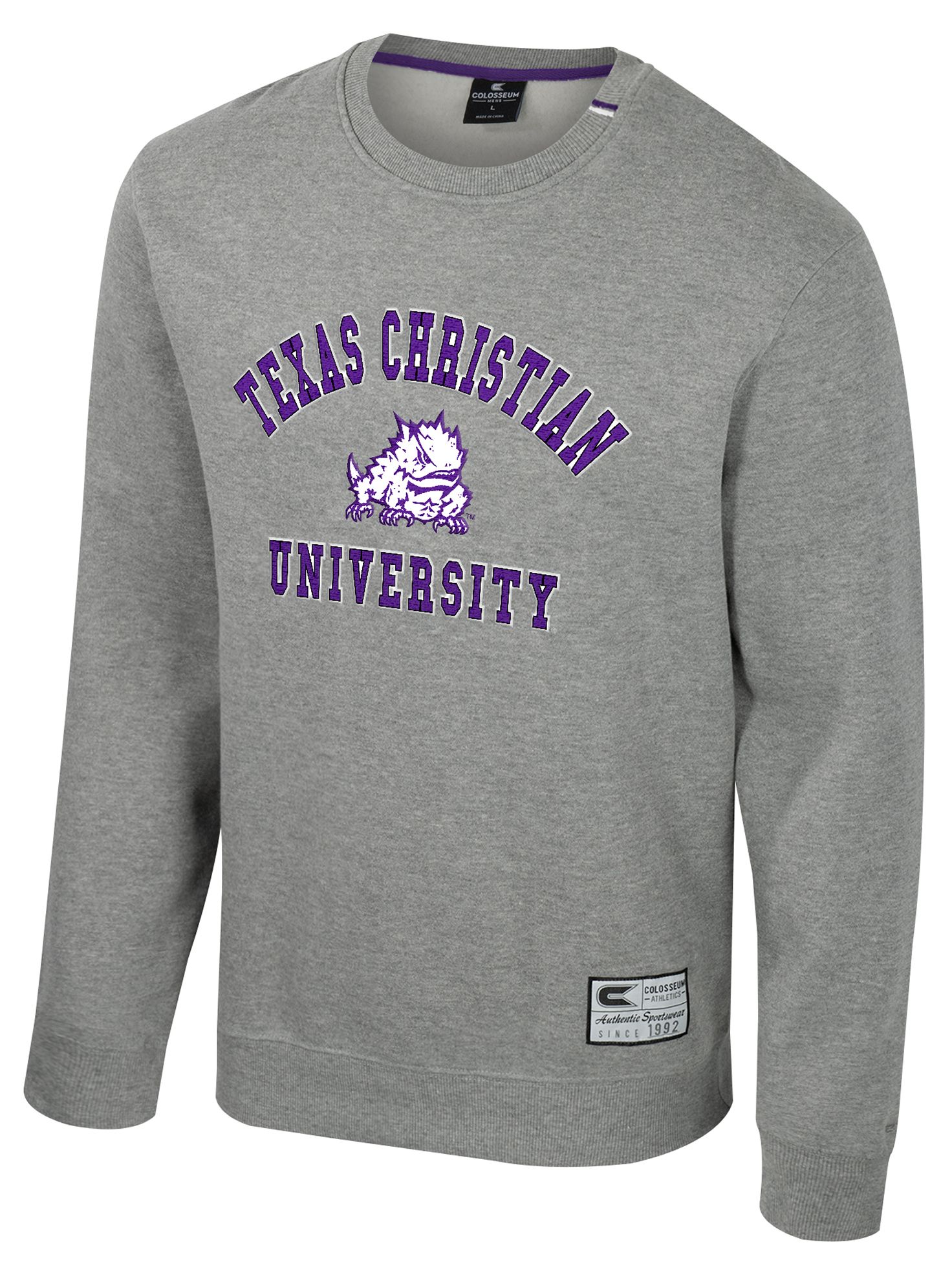 Colosseum Men's TCU Horned Frogs Heather Grey Zion Fleece Crew Sweatshirt