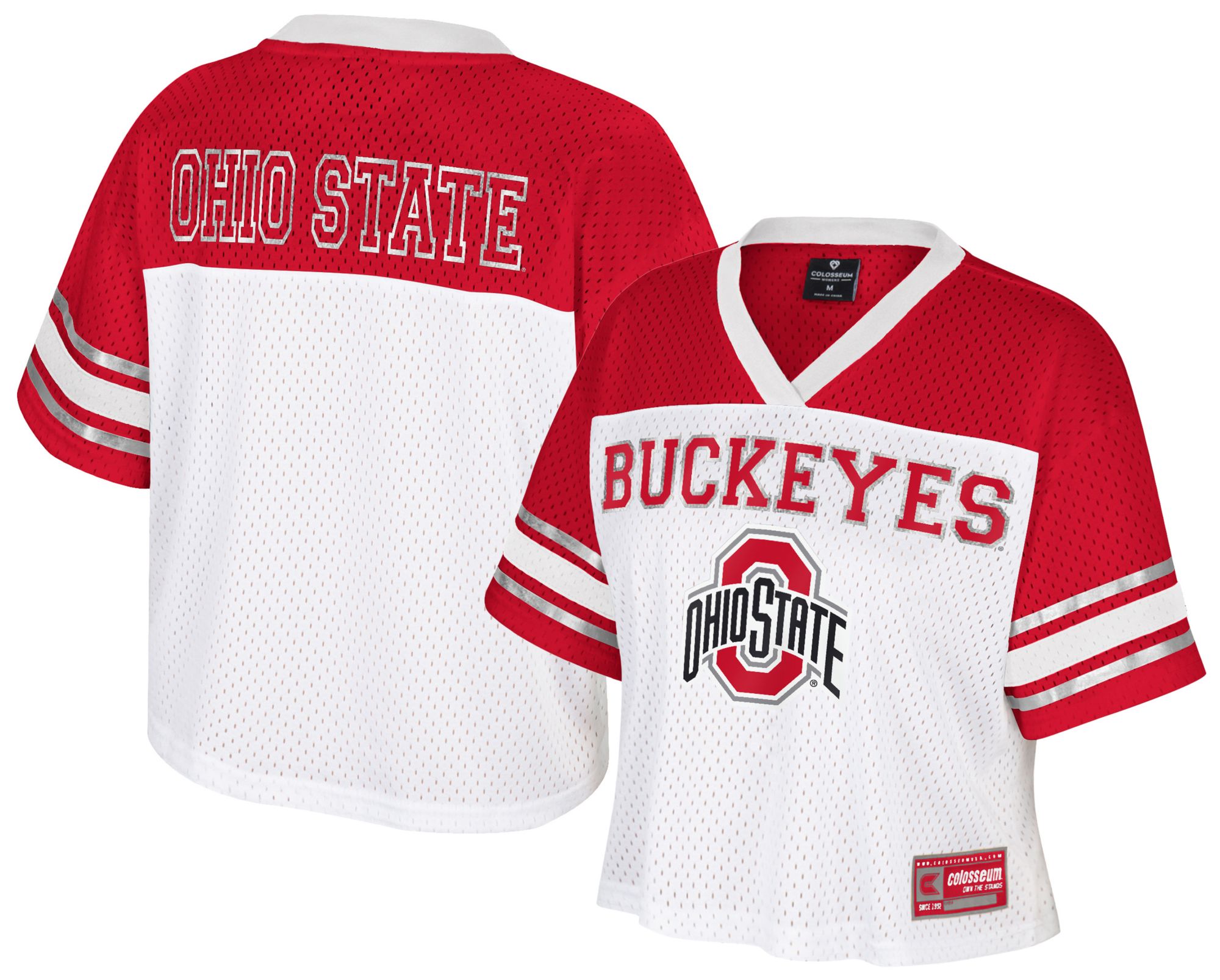 Colosseum Women's Ohio State Buckeyes White Treasure Cropped Football Jersey