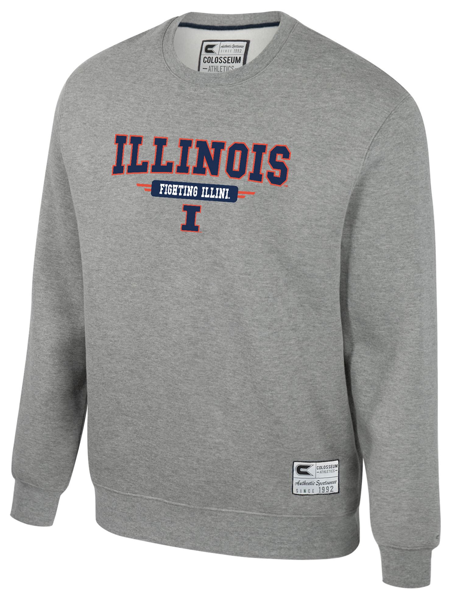 Colosseum Youth Illinois Fighting Illini Heather Grey Crewneck Fleece Sweatshirt