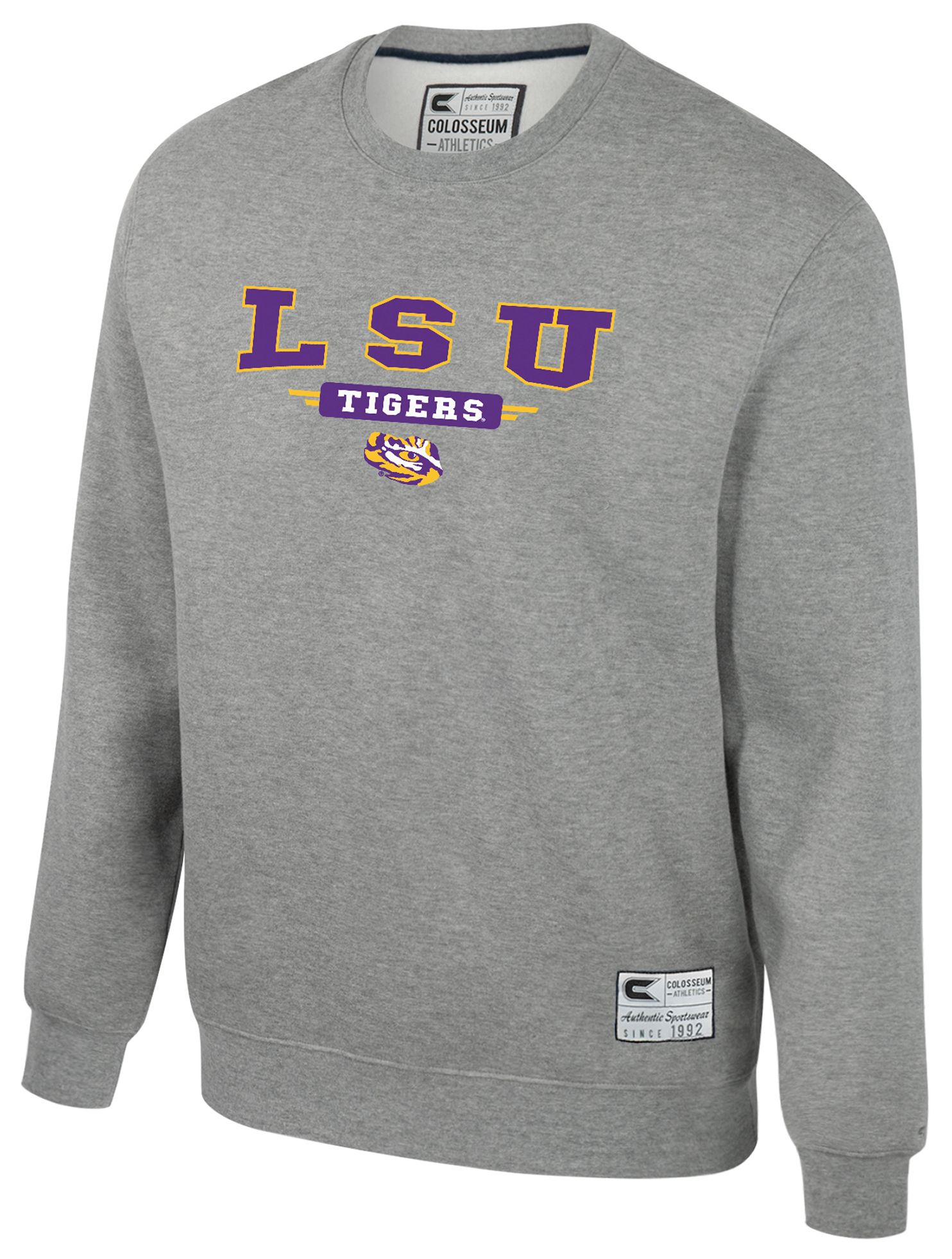 Colosseum Youth LSU Tigers Heather Grey Crewneck Fleece Sweatshirt