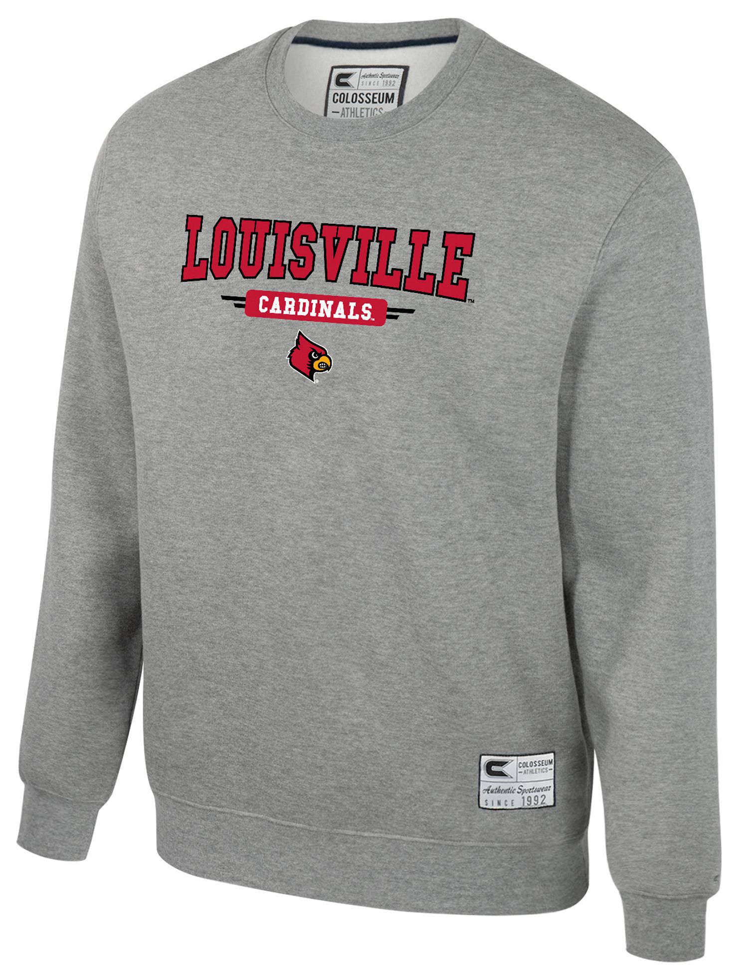 Colosseum Youth Louisville Cardinals Heather Grey Crewneck Fleece Sweatshirt