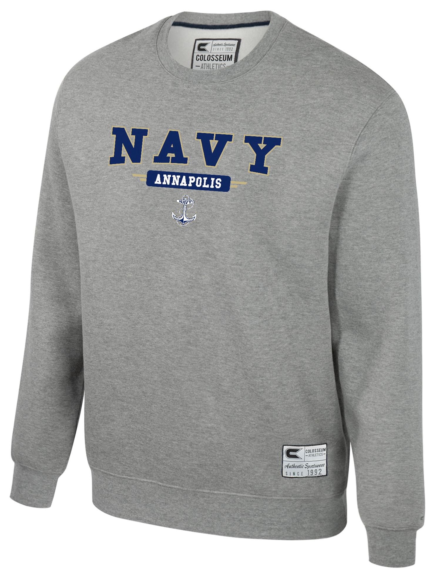 Colosseum Youth Navy Midshipmen Heather Grey Crewneck Fleece Sweatshirt