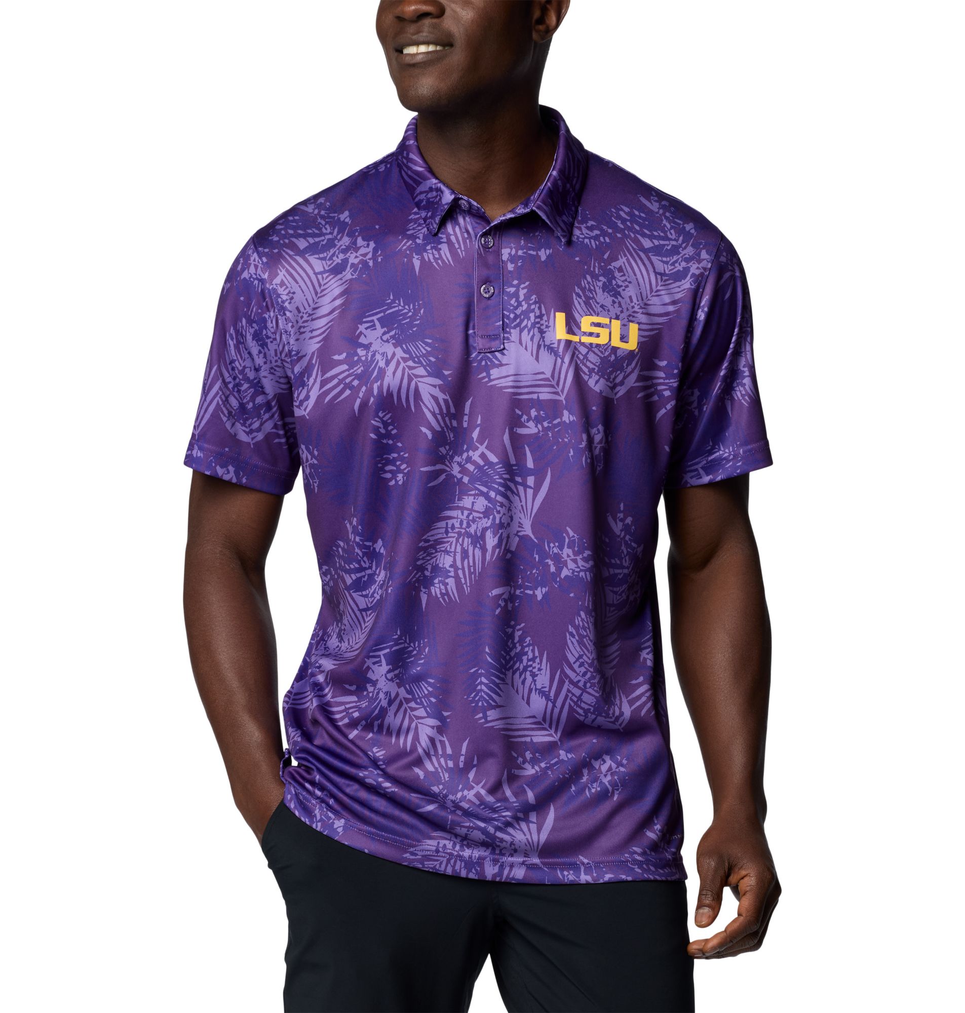 Columbia Men's LSU Tigers Vivid Purple Super Terminal Tackle Polo