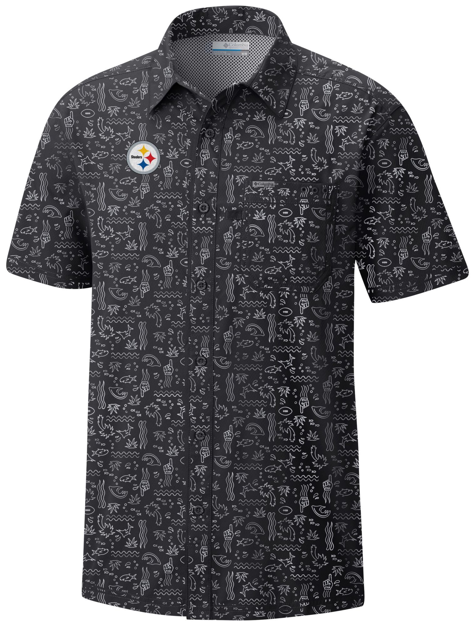 Columbia Men's Pittsburgh Steelers Black Super Slack Tide Button-Up Camp Shirt