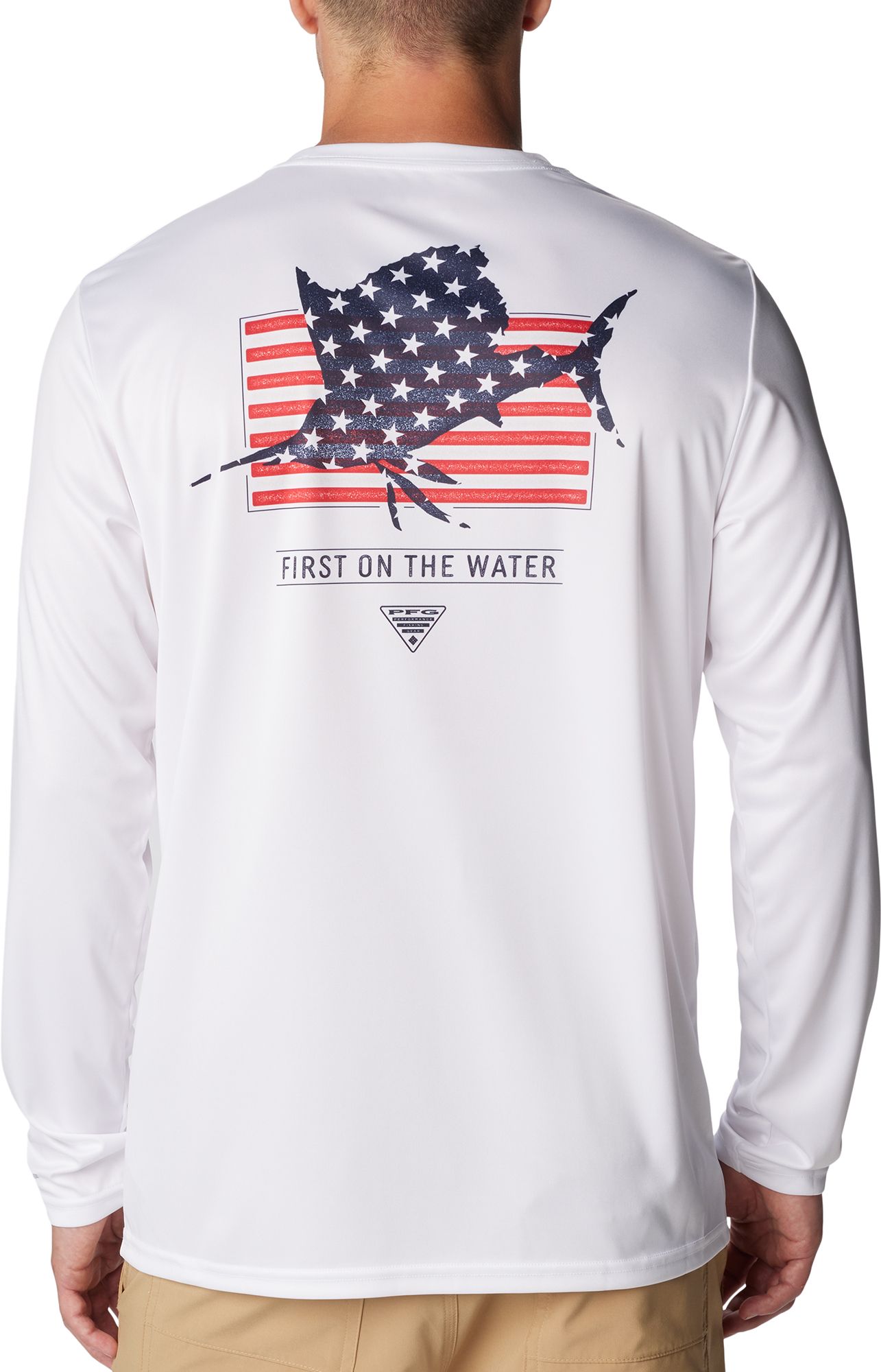 Columbia Men's Terminal Tackle PFG Fins and Stripes Long Sleeve Shirt