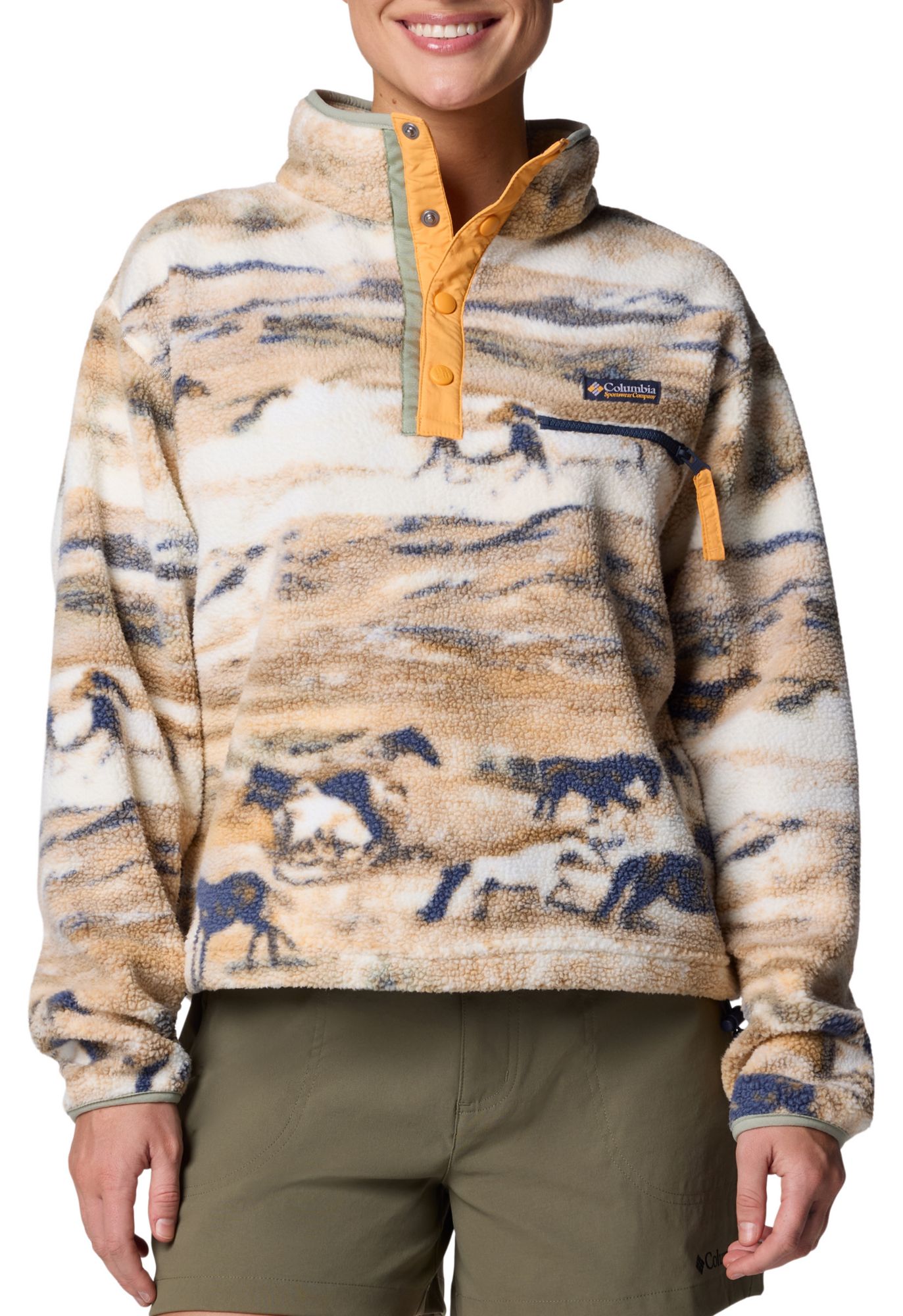 Columbia Women's Helvetia II Printed Cropped Half Snap Fleece Pullover