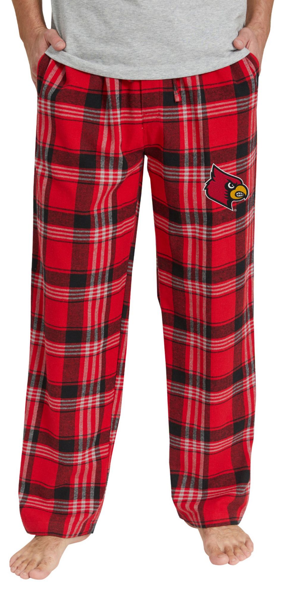 College Concepts Men's Louisville Cardinals Plaid Regional Logo Flannel Pants