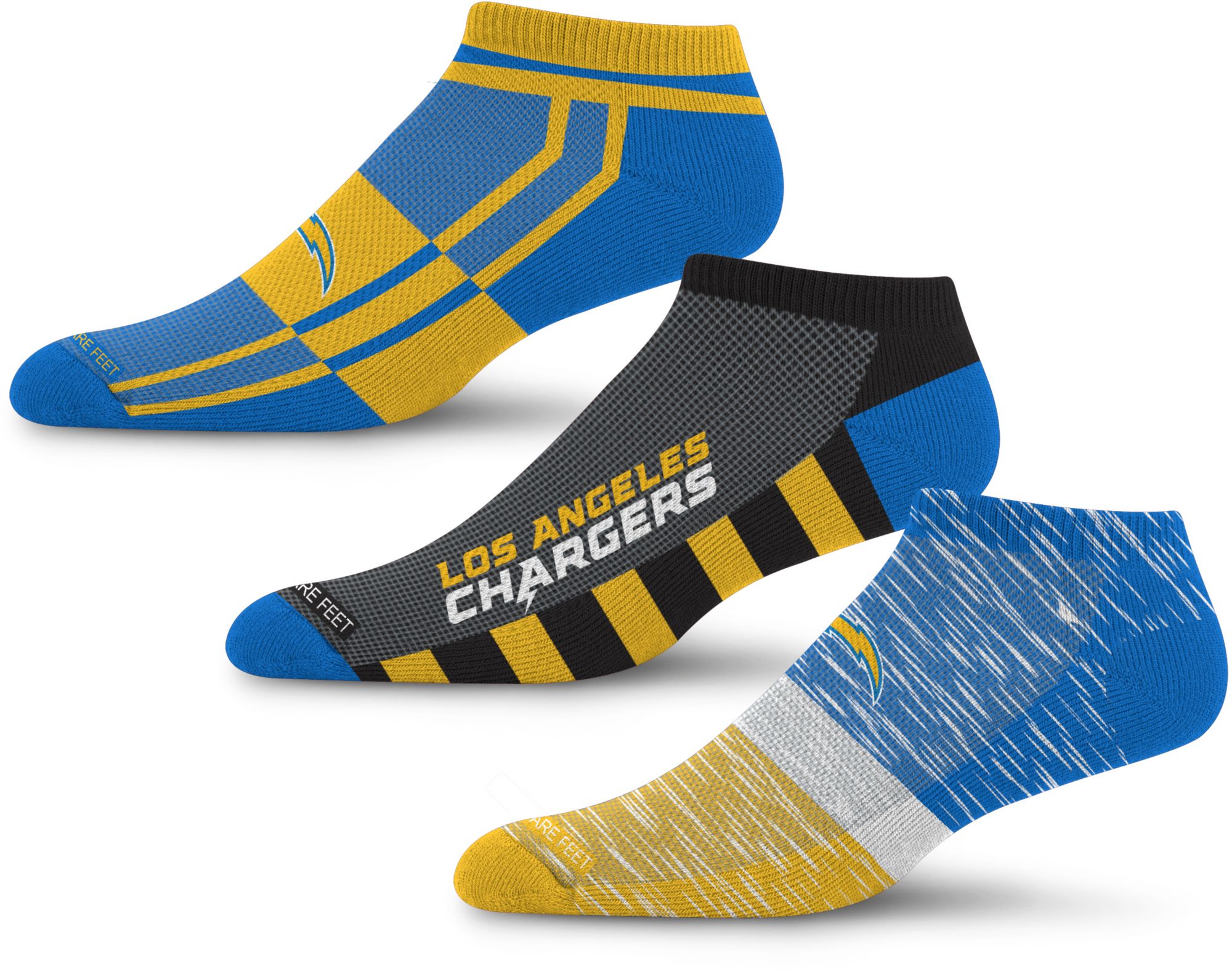 For Bare Feet Adult Los Angeles Chargers Streak Strike 3-Pack Socks