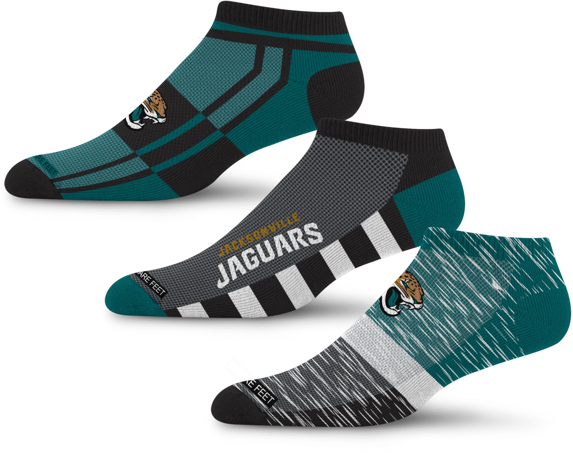 For Bare Feet Adult Jacksonville Jaguars Streak Strike 3-Pack Socks