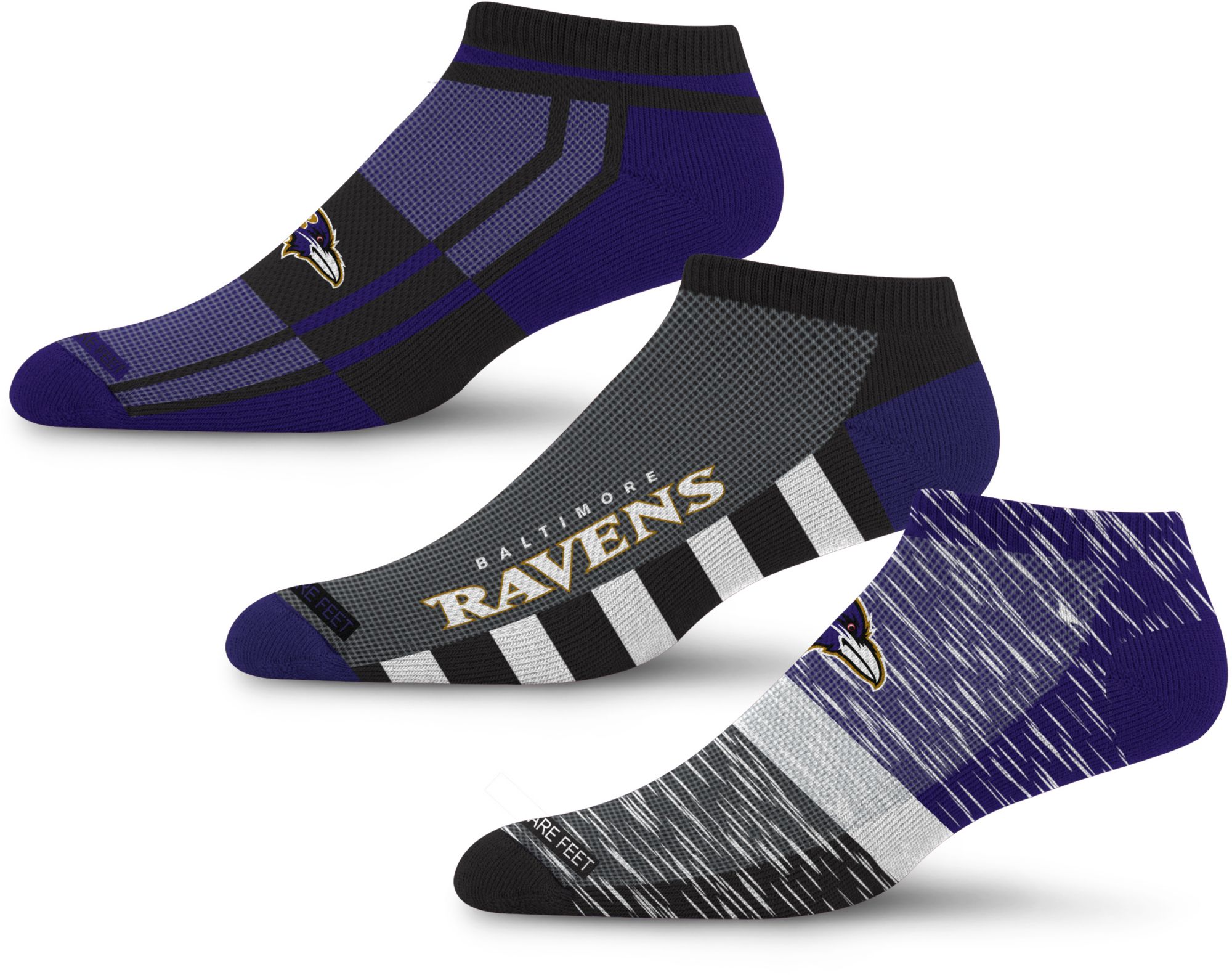 For Bare Feet Adult Baltimore Ravens Streak Strike 3-Pack Socks