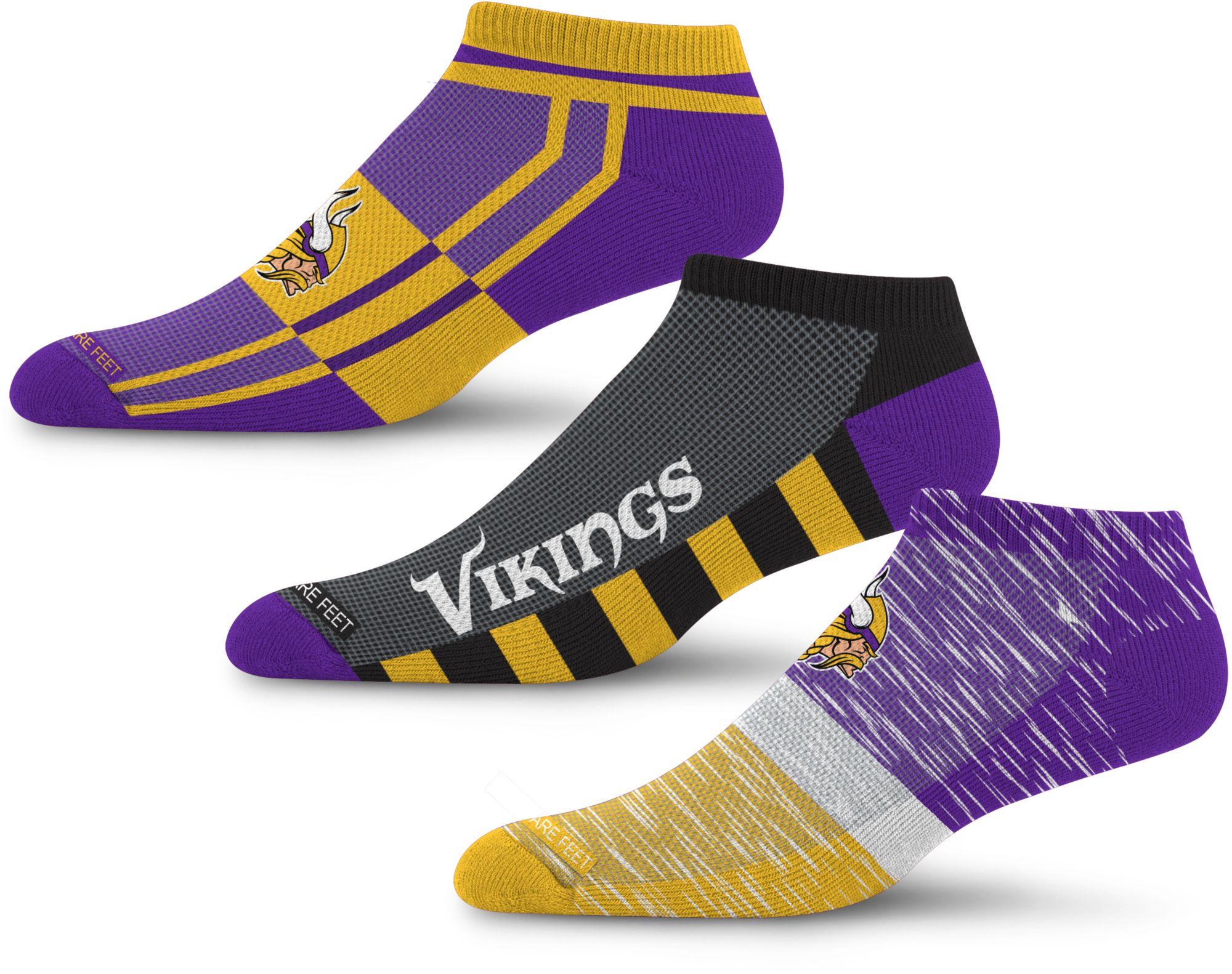 For Bare Feet Adult Minnesota Vikings Streak Strike 3-Pack Socks
