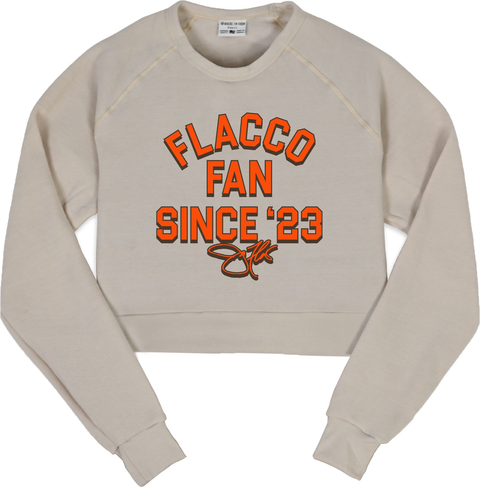 Where I'm From Women's Cleveland Flacco Fan Cream Cropped Fleece Sweatshirt