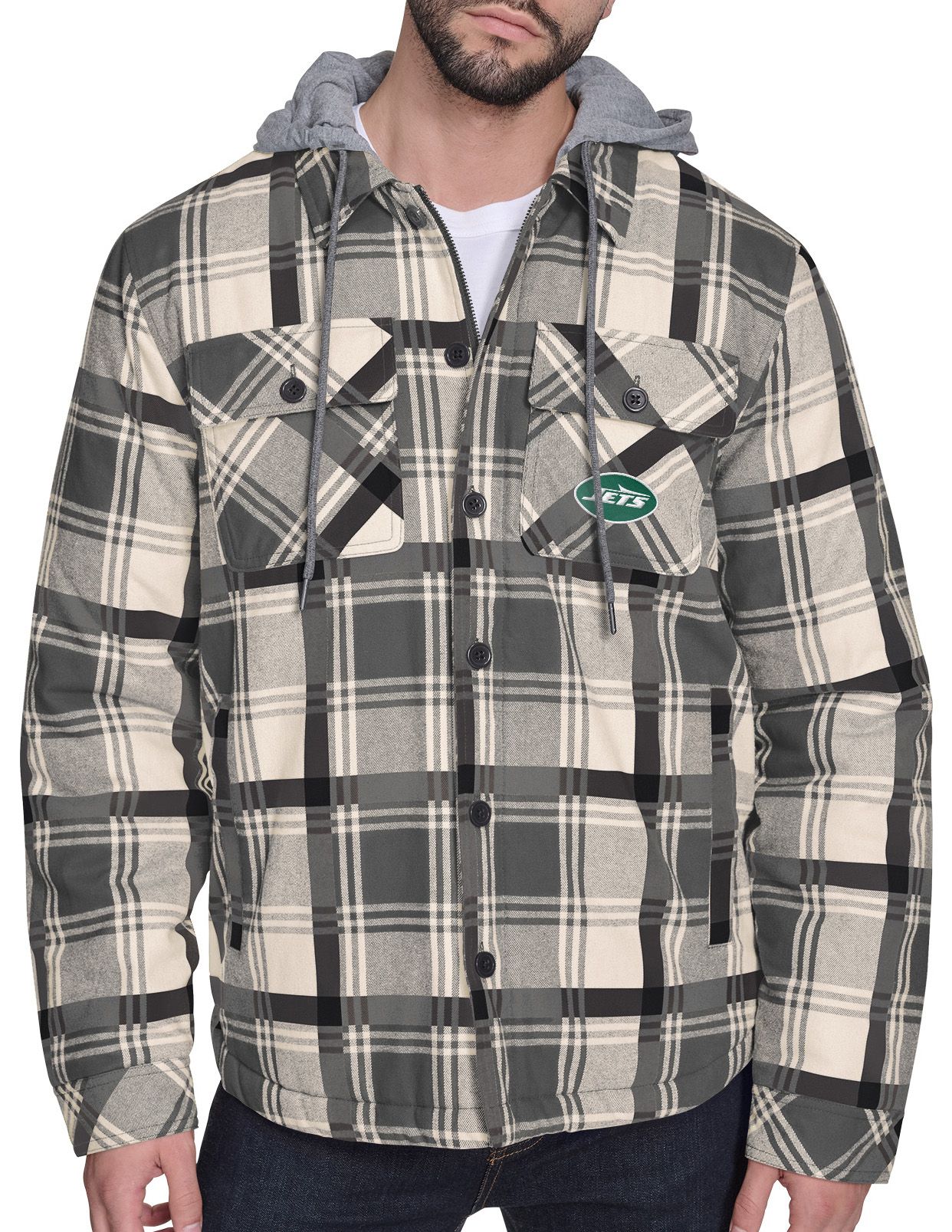 G-III Men's New York Jets Plaid Black Shirt Jacket