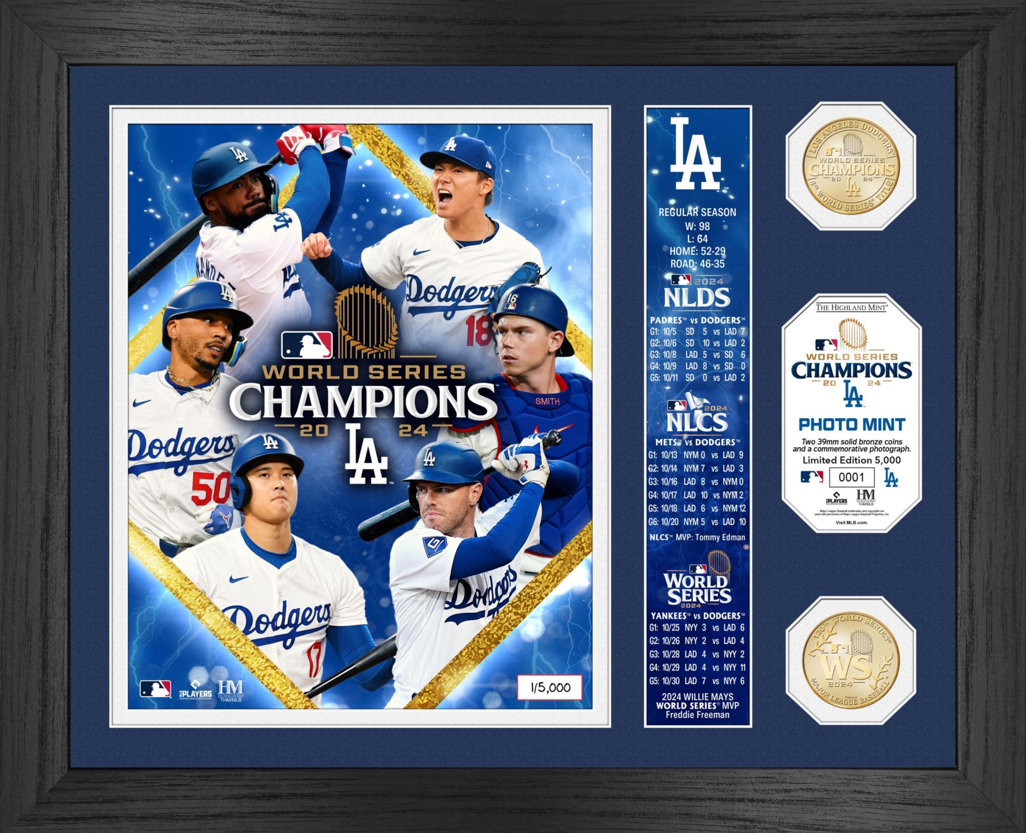 Highland Mint 2024 World Series Champions Los Angeles Dodgers Celebration Bronze Coin Banner Photo Mint