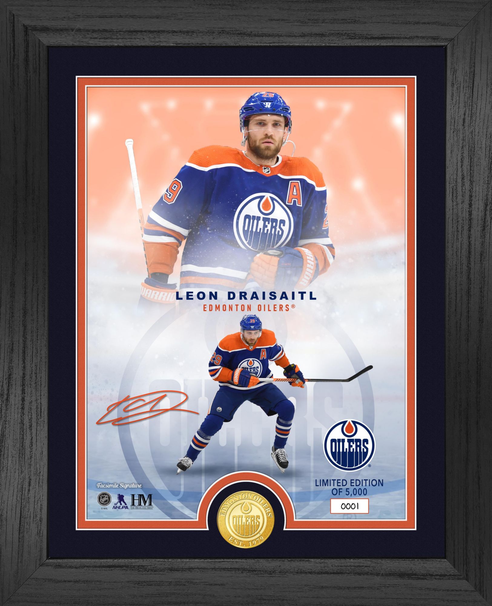 Highland Mint Edmonton Oilers Leon Draisaitl Legends Bronze Coin Photo Frame
