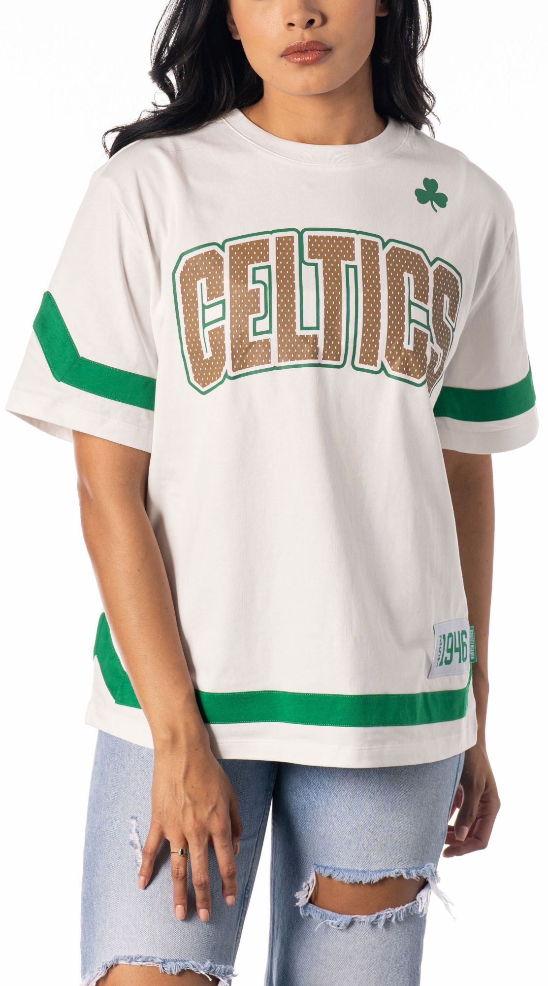 The Wild Collective Women's Boston Celtics Drop Shield White T-Shirt