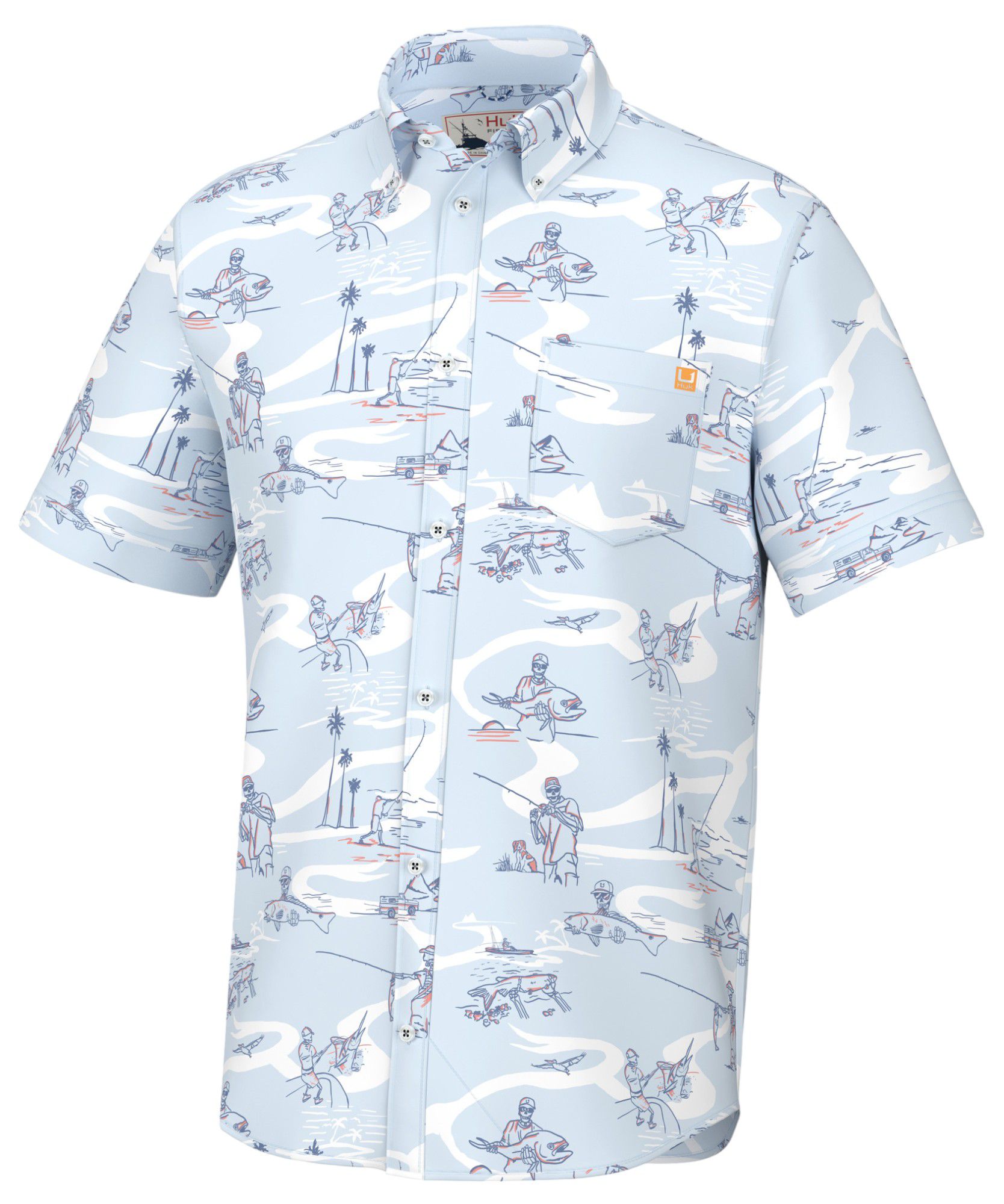 HUK Men's Fish Bones Kona Short Sleeve Button Down Shirt