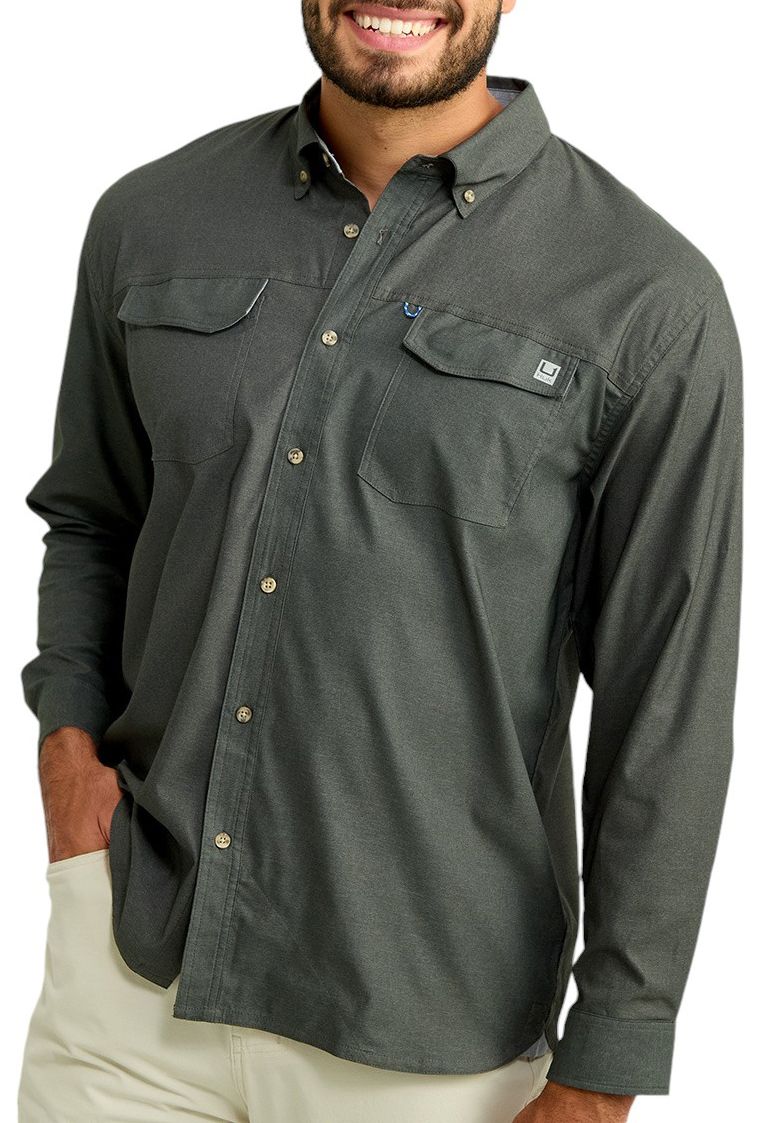 HUK Men's Long Sleeve Hawser Heather Flannel