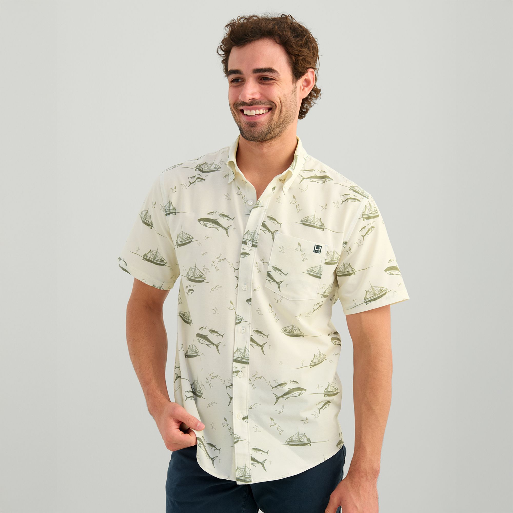HUK Men's Kona KC Printed Short Sleeve Button-Down Shirt
