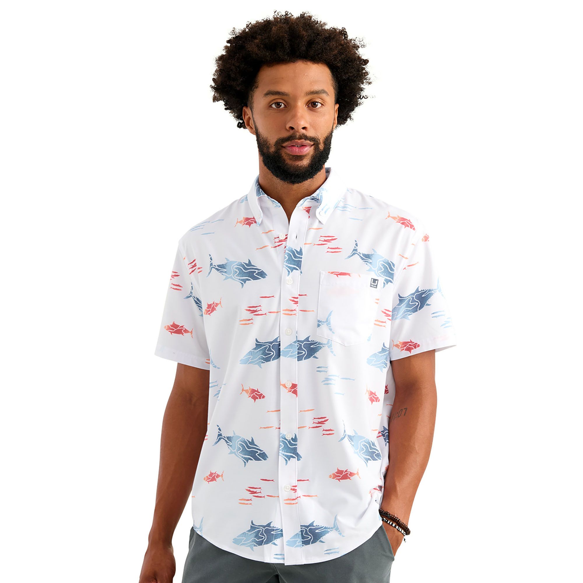 HUK Men's Short Sleeve Kona Button Down