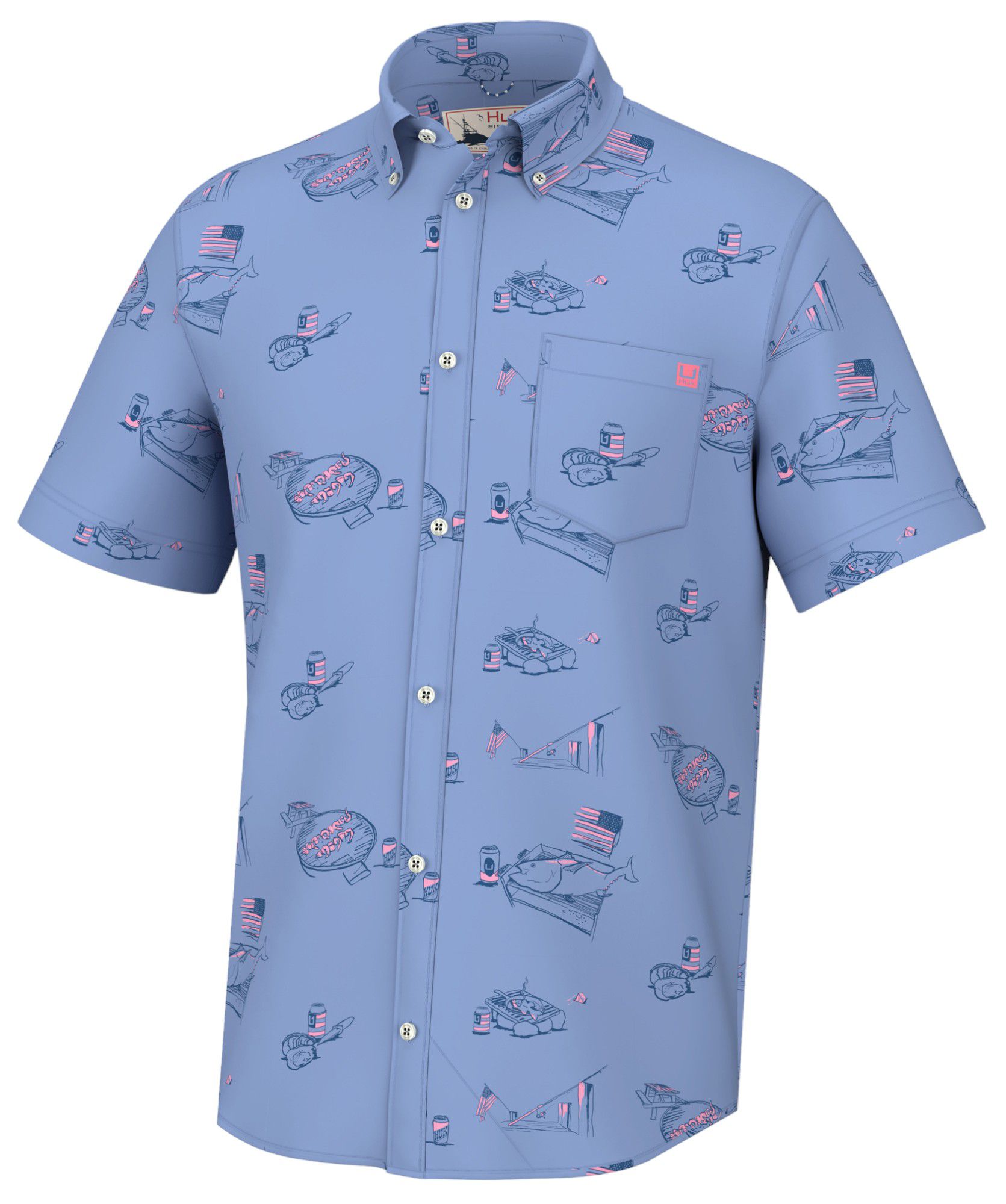 HUK Men's Americookin Kona Short Sleeve Button Down Shirt