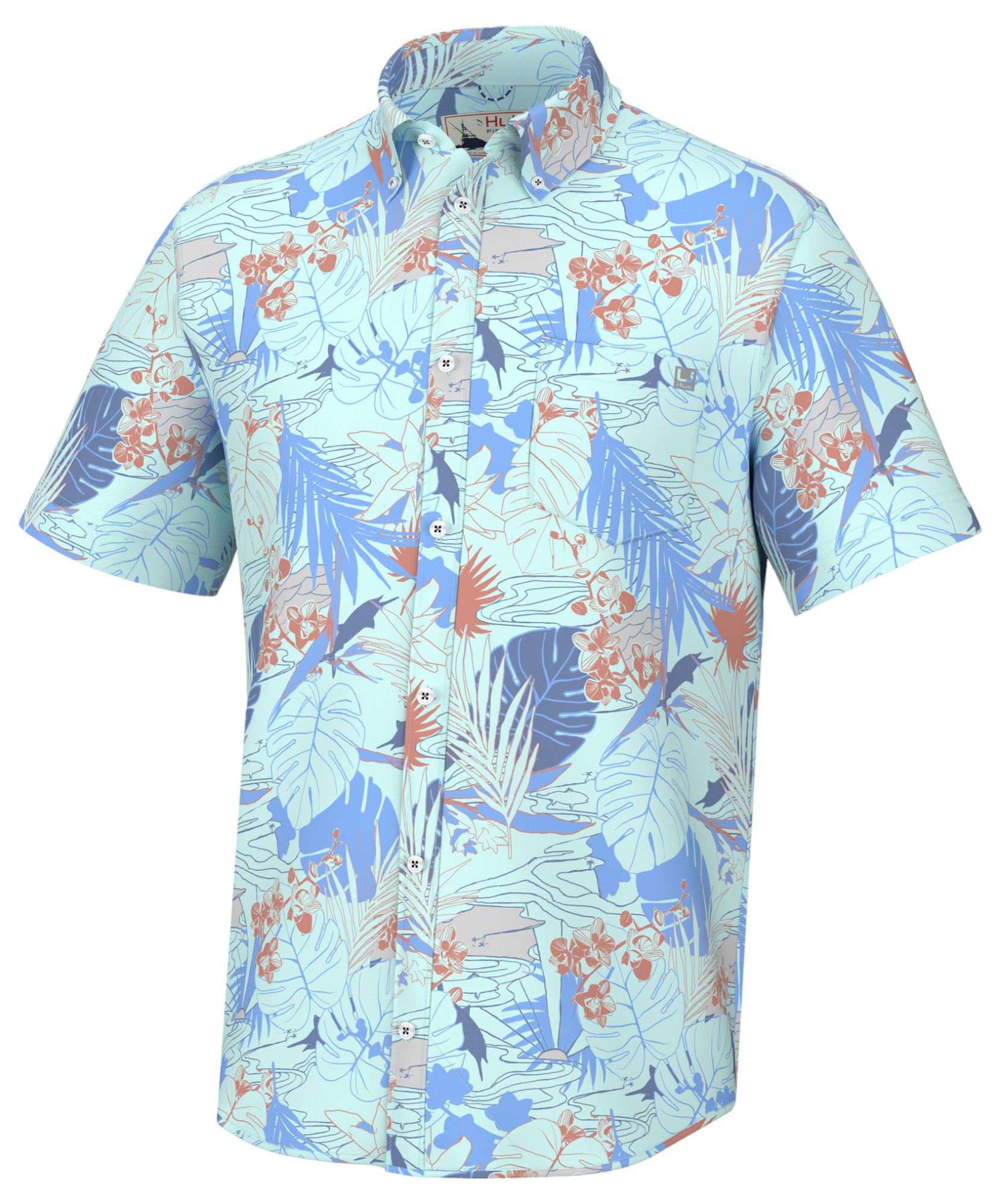 HUK Men's Radical Botanical Kona Short Sleeve Button Down Shirt