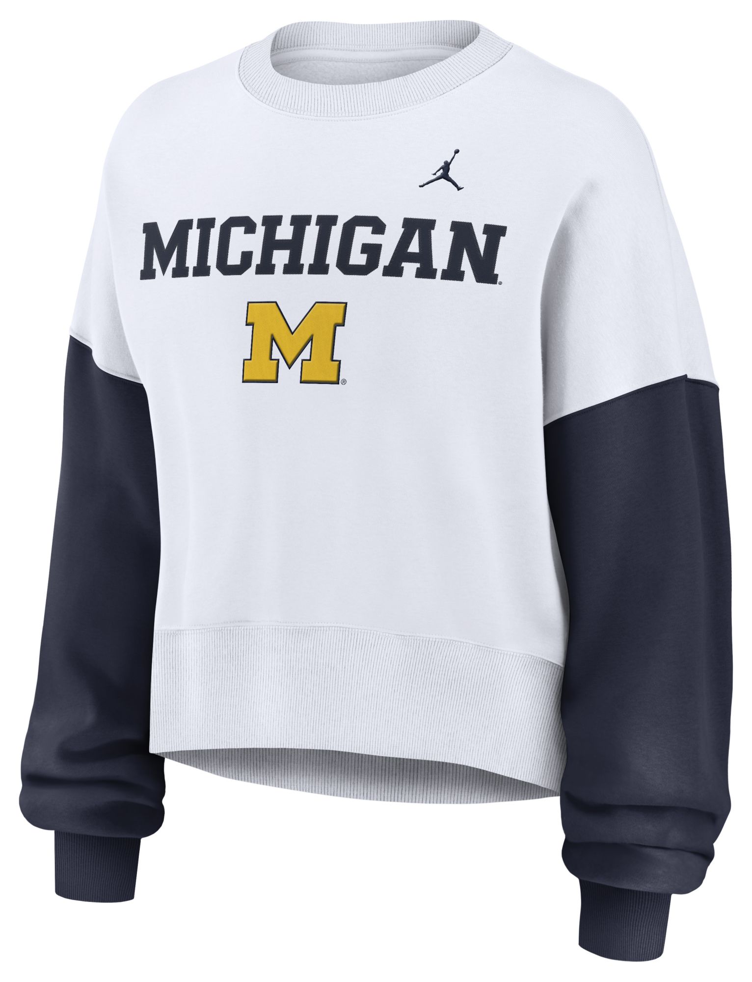 Jordan Women's Michigan Wolverines WHITE/NAVY Phoenix Crew Neck Sweatshirt