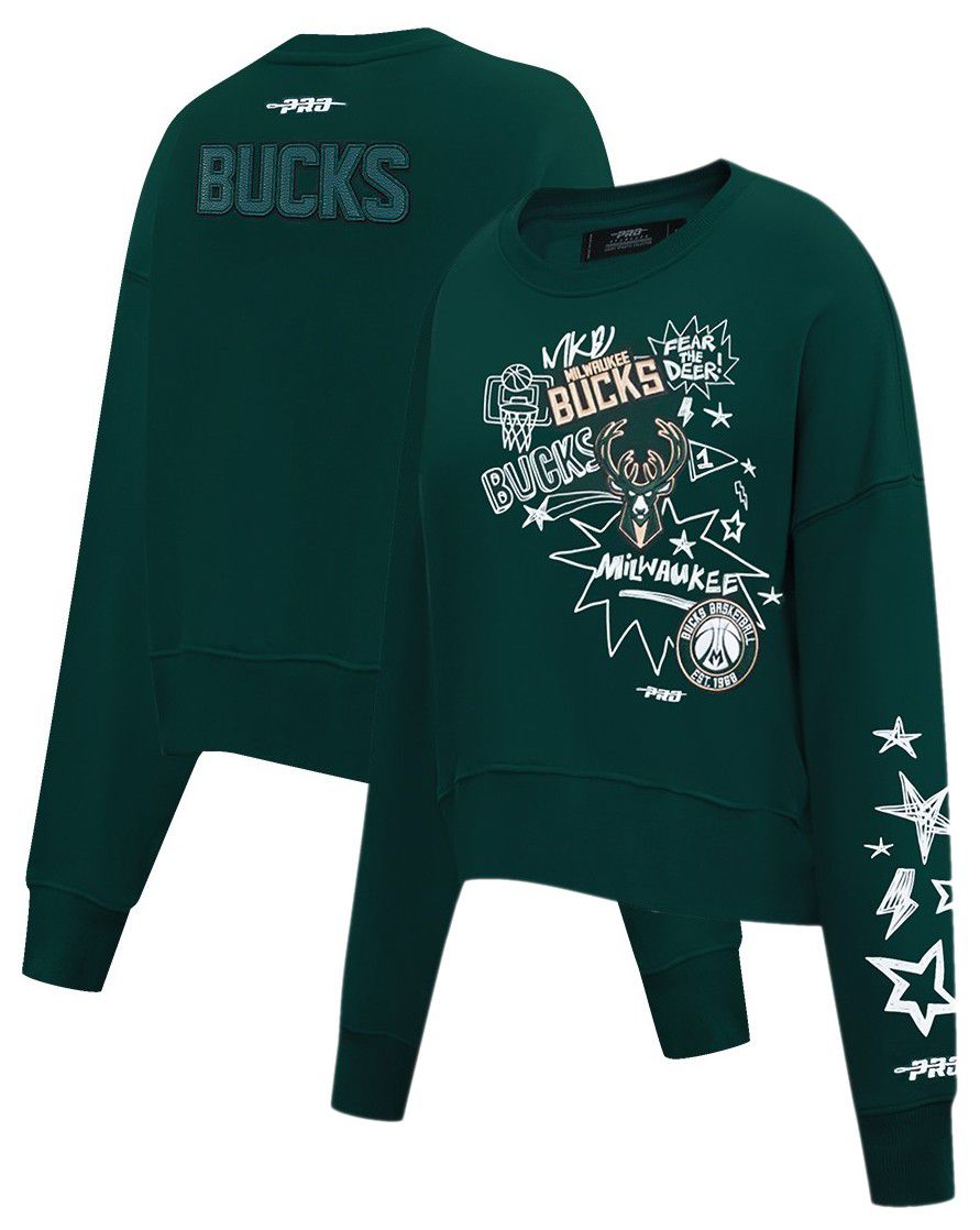 Pro Standard Women's Milwaukee Bucks Green Sketchbook Crewneck Sweatshirt