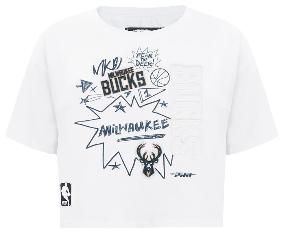 Pro Standard Women's Milwaukee Bucks White Sketchbook Boxy T-Shirt