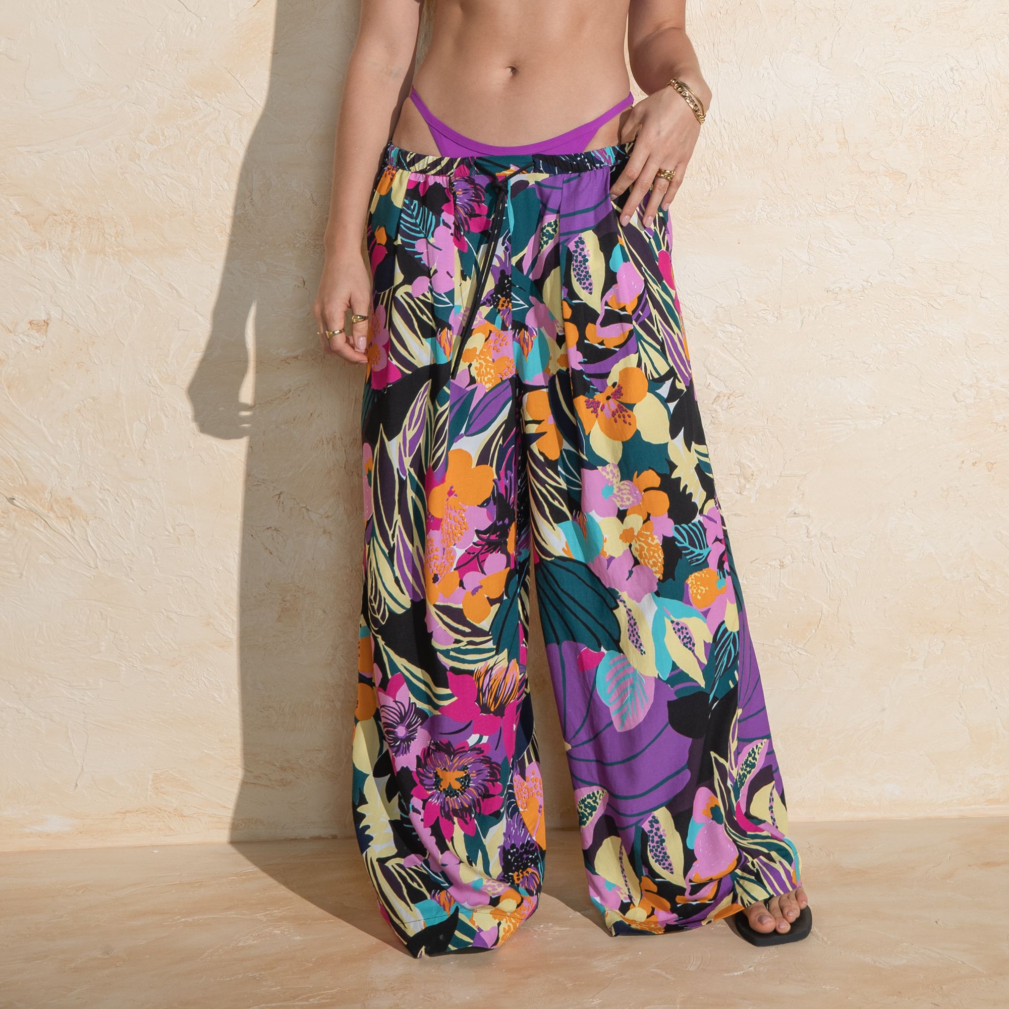 CALIA Women's Pleated Wide Leg Swim Cover Up