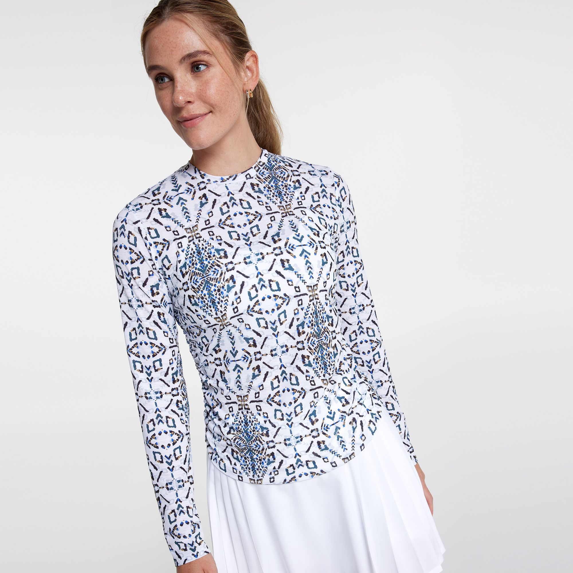 CALIA Women's Tissue Texture Long Sleeve Golf Crew