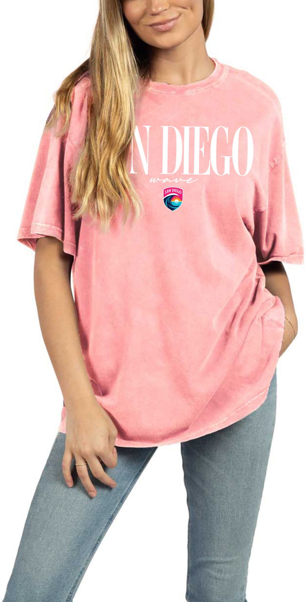 chicka-d Women's San Diego FC Pink Script Cropped T-Shirt