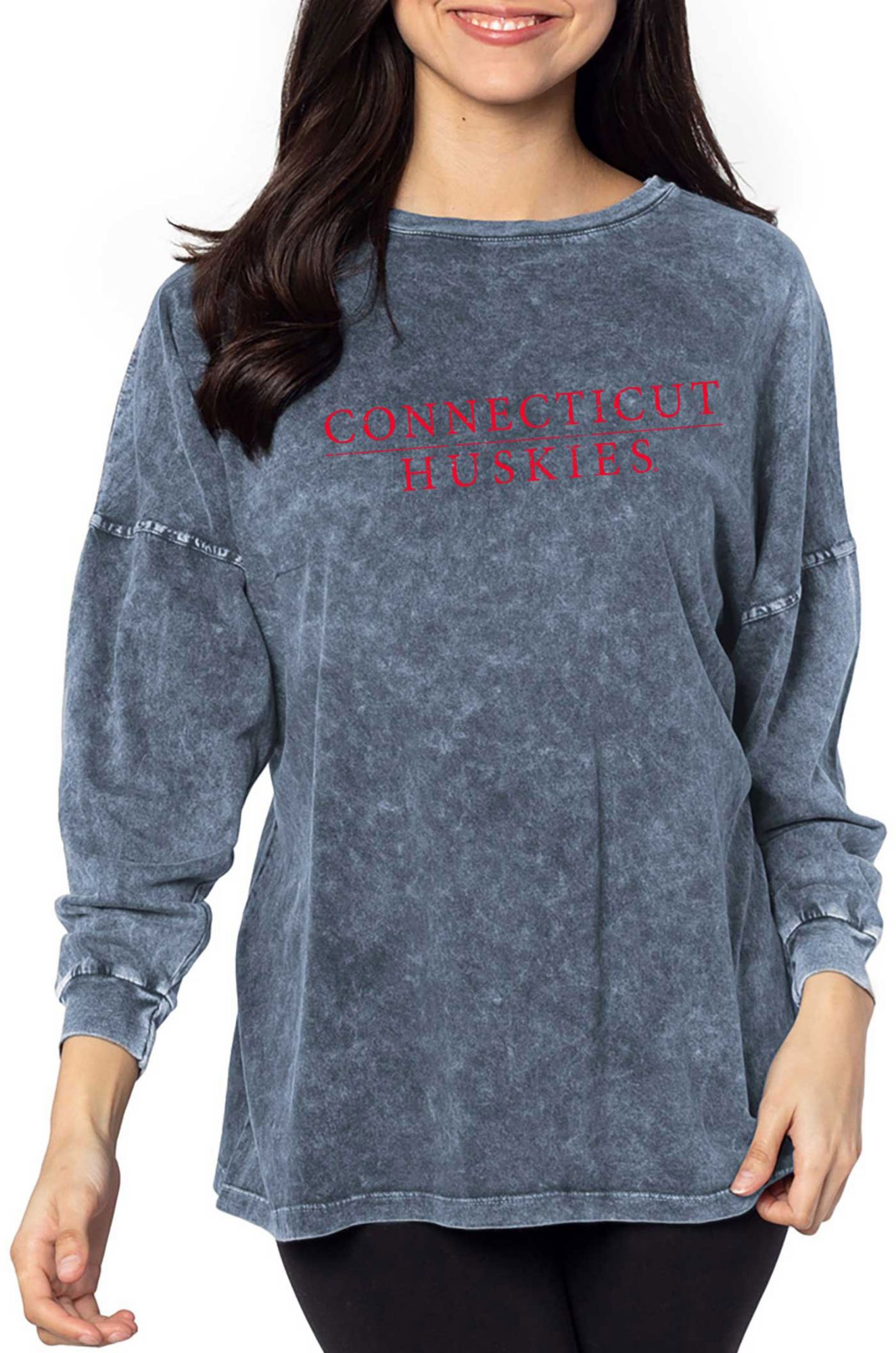 chicka-d Women's Connecticut Huskies Grey Big Ink Long Sleeve T-Shirt