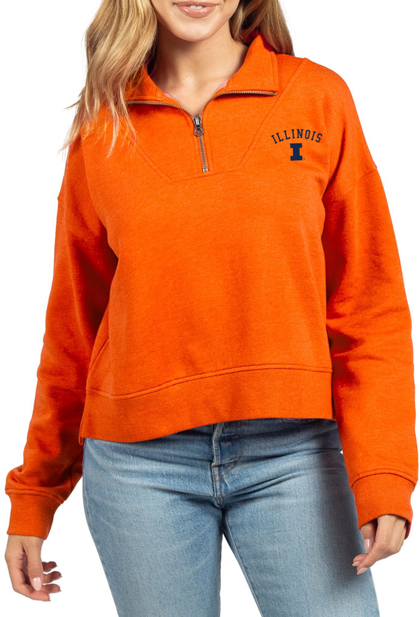 chicka-d Women's Illinois Fighting Illini Orange Logo Quarter-Zip Shirt
