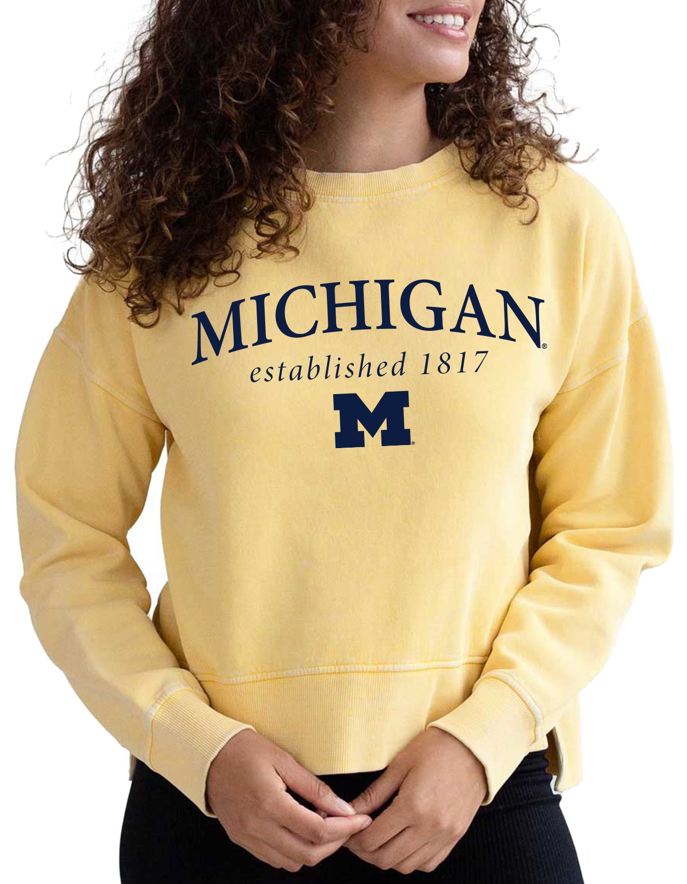 chicka-d Women's Michigan Wolverines Yellow Malibu Crewneck Sweatshirt