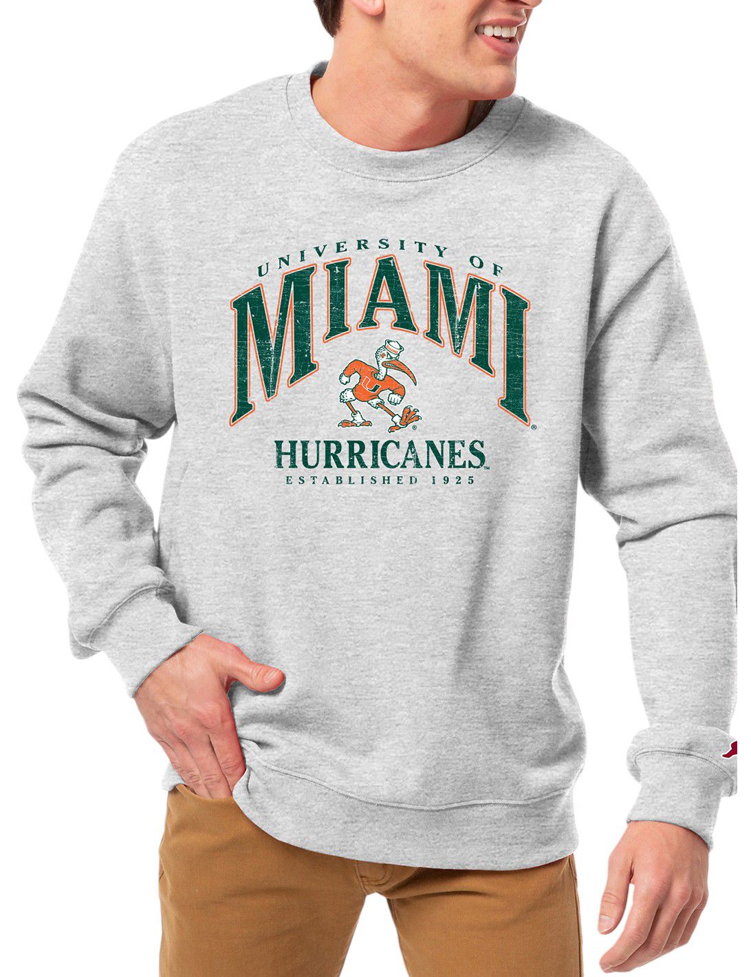 League-Legacy Men's Miami Hurricanes Grey Essential 2.0 Fleece Crew Neck Sweatshirt