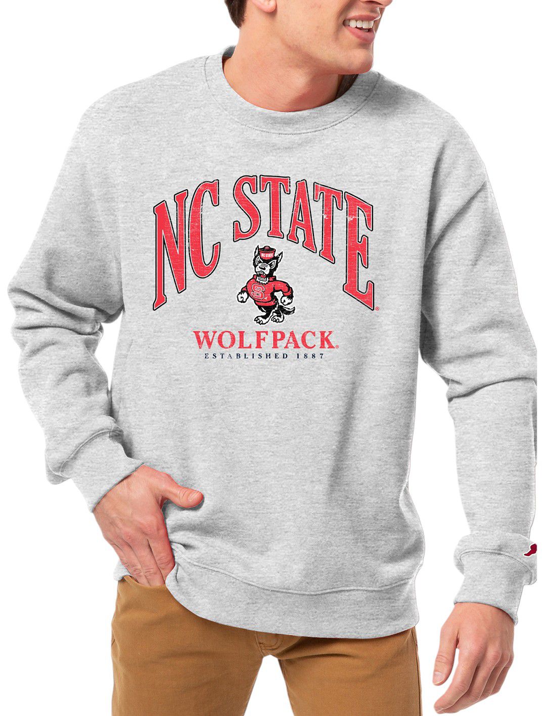 League-Legacy Men's NC State Wolfpack Grey Essential 2.0 Fleece Crew Neck Sweatshirt