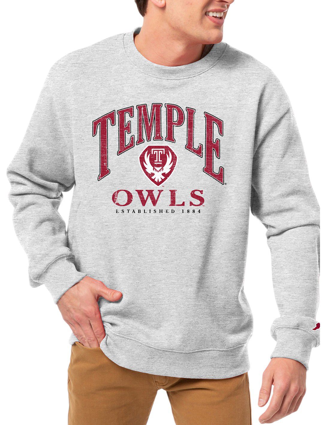League-Legacy Men's Temple Owls Grey Essential 2.0 Fleece Crew Neck Sweatshirt